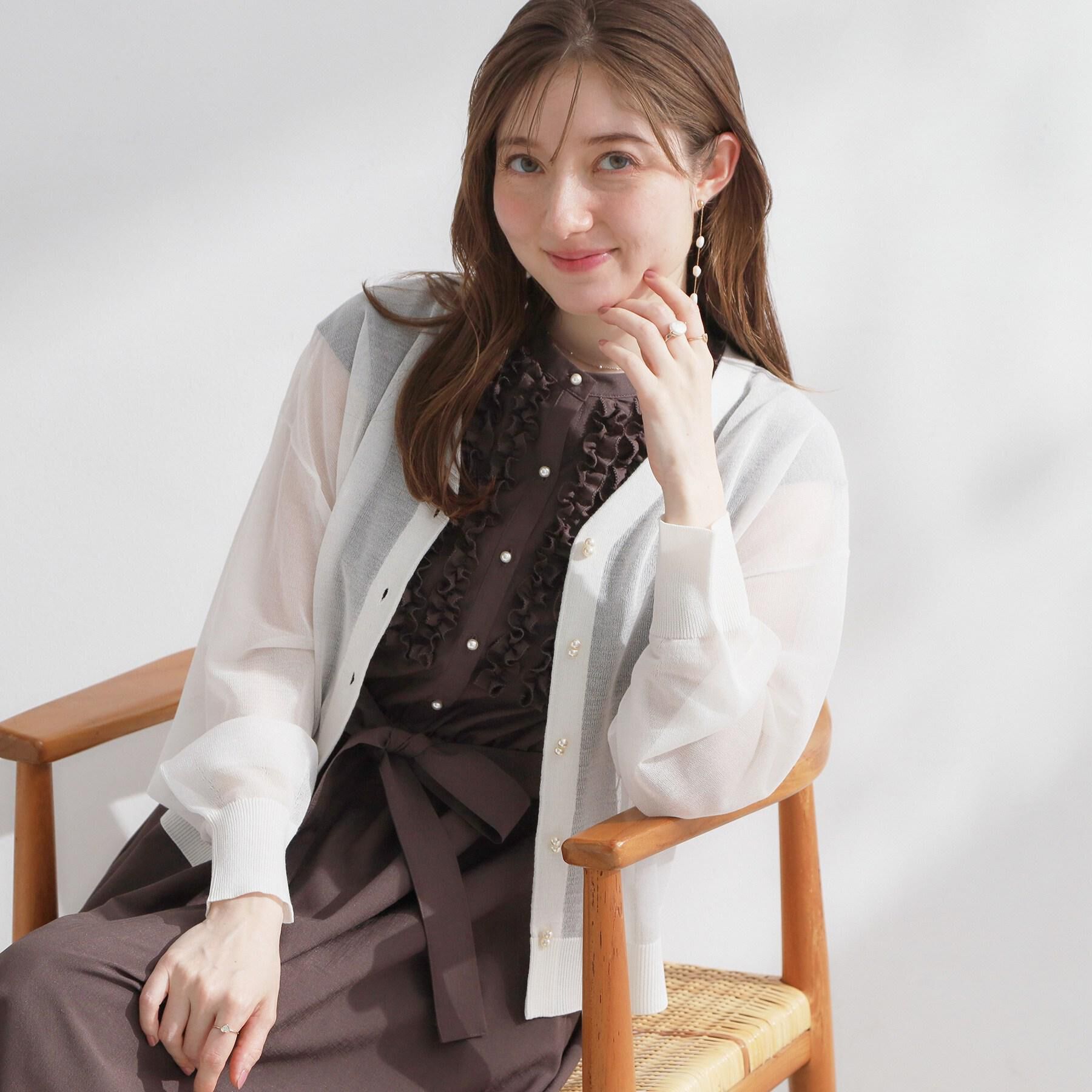 Couture broach「【洗える・パール調釦】愛されシアーカーディガン」|カーディガン|