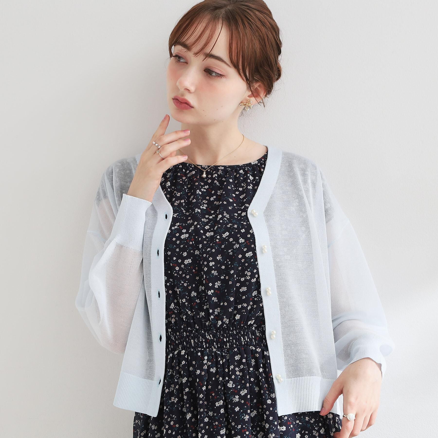 Couture broach「【洗える・パール調釦】愛されシアーカーディガン」|カーディガン|