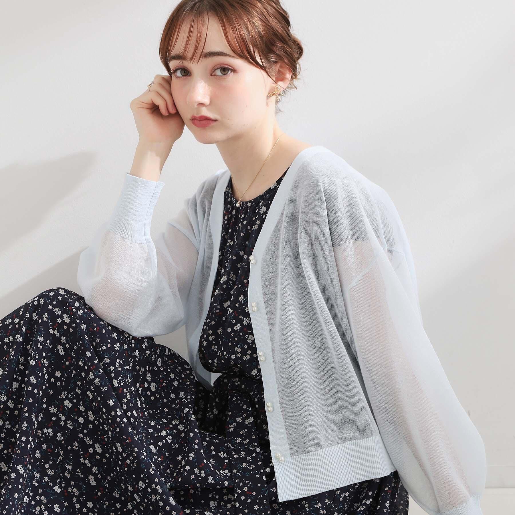 Couture broach「【洗える・パール調釦】愛されシアーカーディガン」|カーディガン|サックスブルー(09