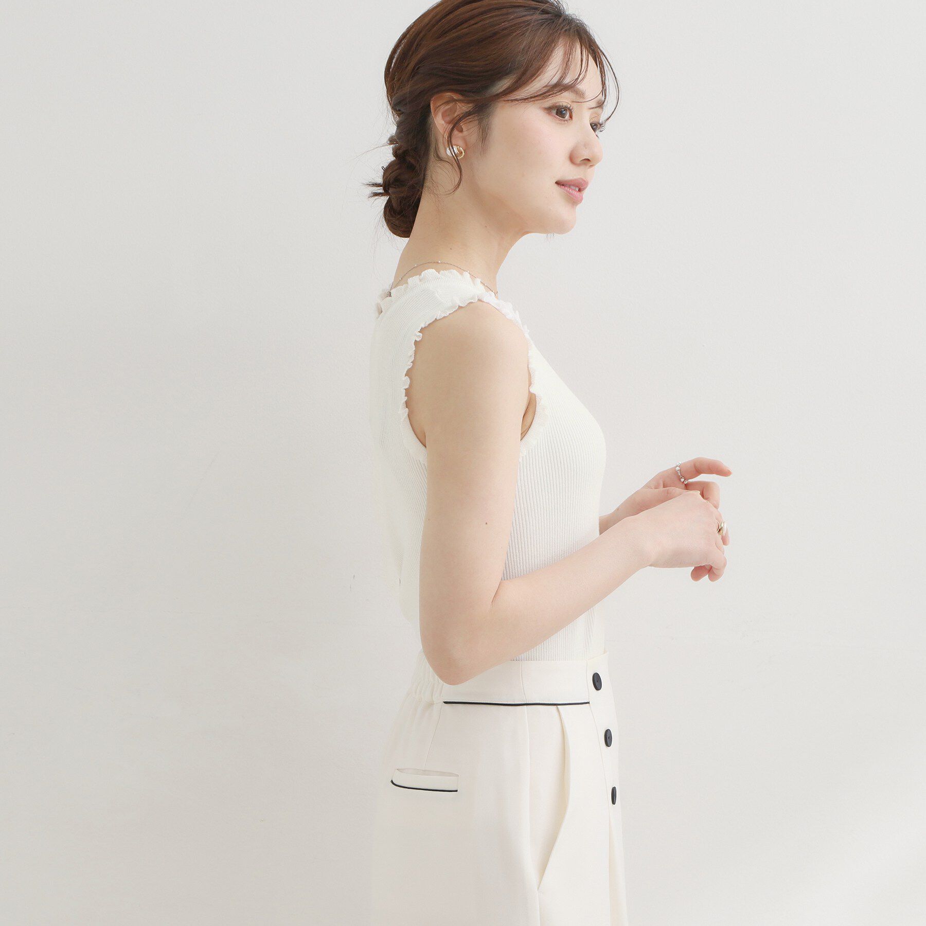 Couture broach「【洗える】フリル ニットタンクトップ」|キャミソール|