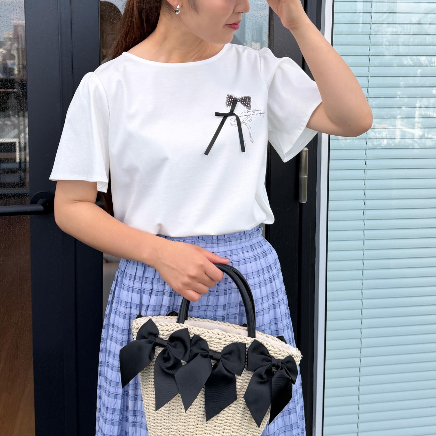 Couture broach「【接触冷感・UVカット・洗える】リボンプリントTシャツ」|Tシャツ・カットソー|