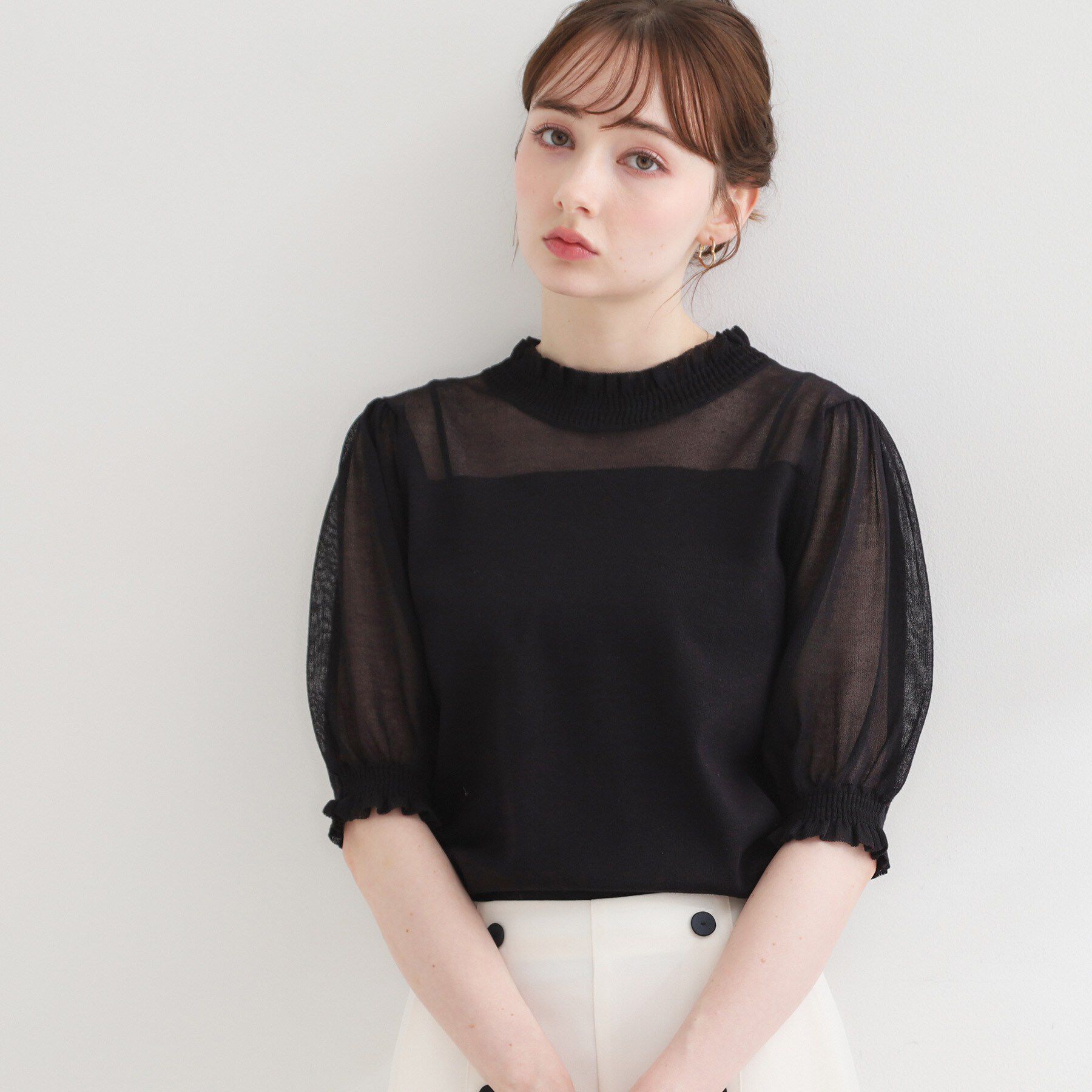 Couture broach「【洗える】LEVITAシャーリング サマーニット」|ニット・セーター|