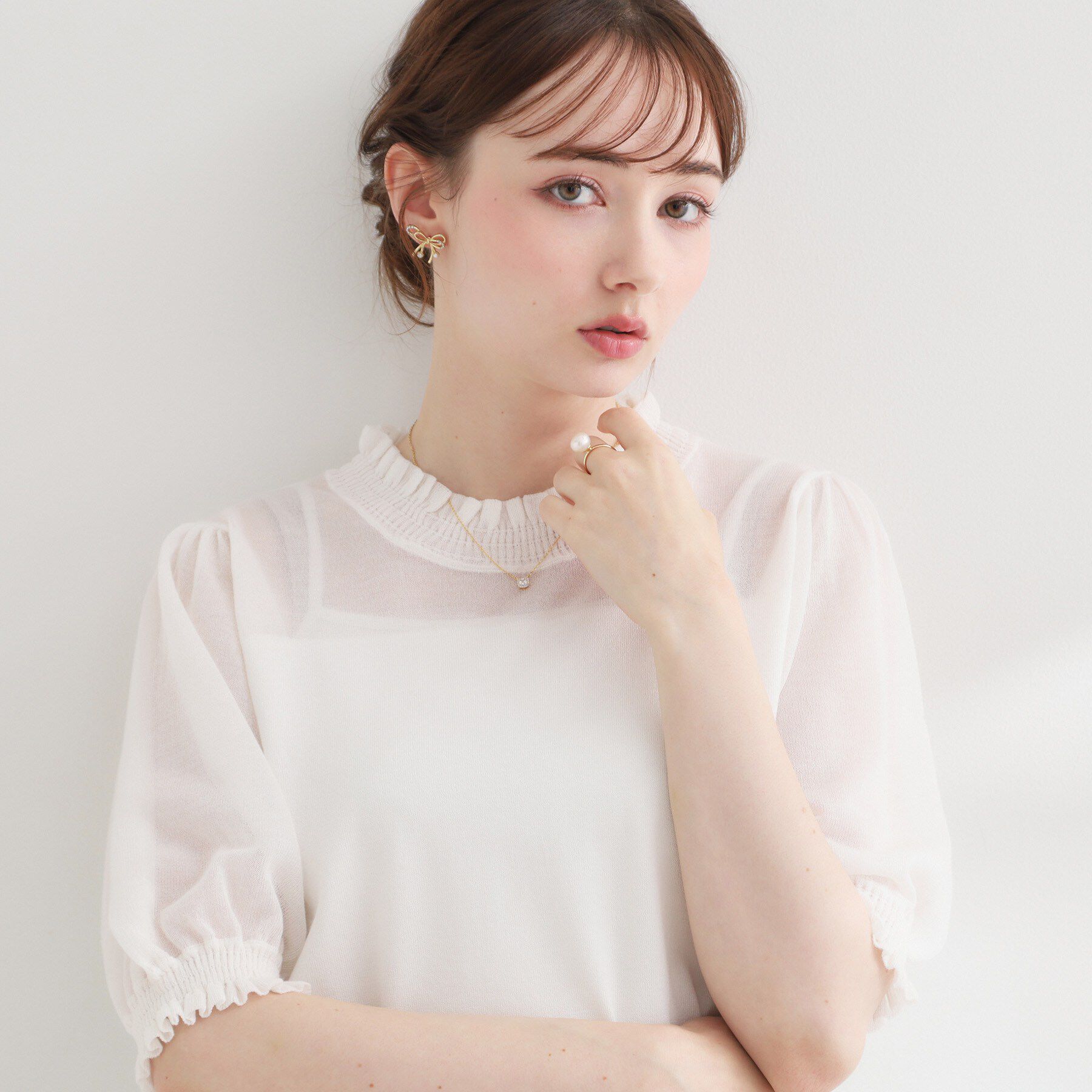 Couture broach「【洗える】LEVITAシャーリング サマーニット」|ニット・セーター|