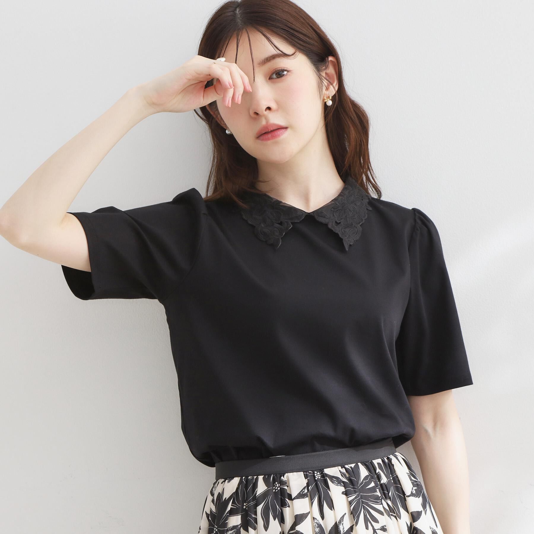 Couture broach「【UVカット・接触冷感・洗える】襟レース トップス」|Tシャツ・カットソー|