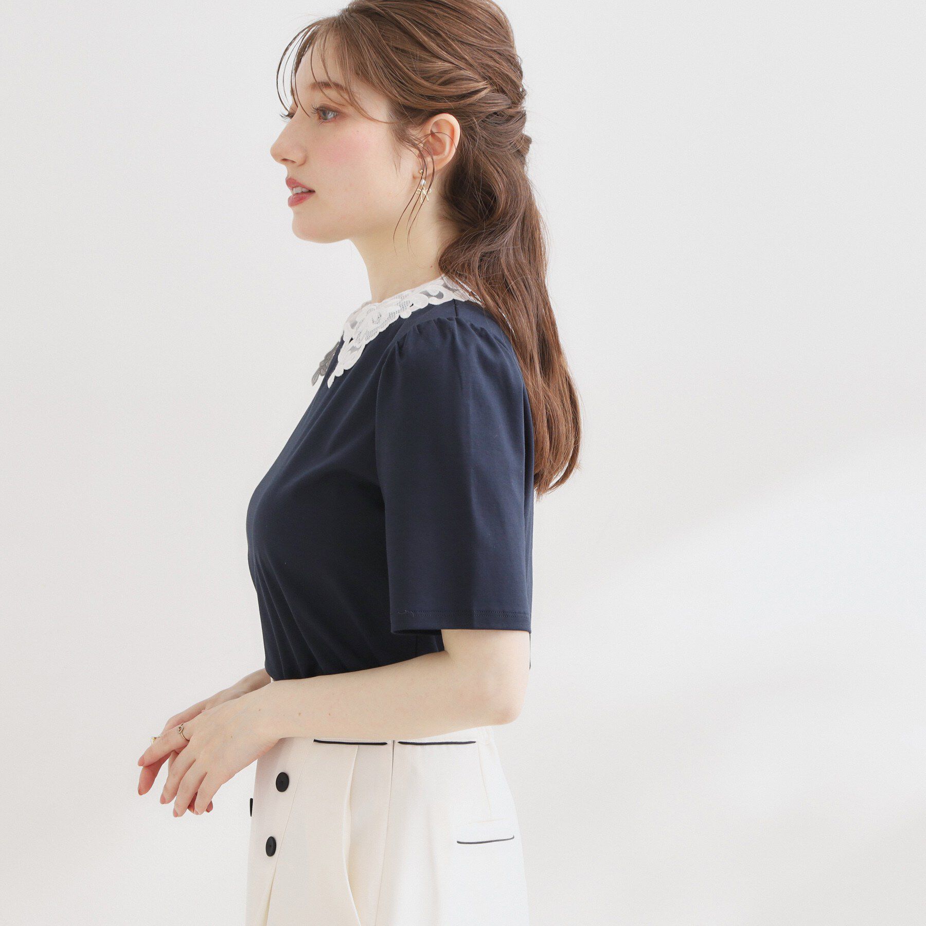 Couture broach「【UVカット・接触冷感・洗える】襟レース トップス」|Tシャツ・カットソー|