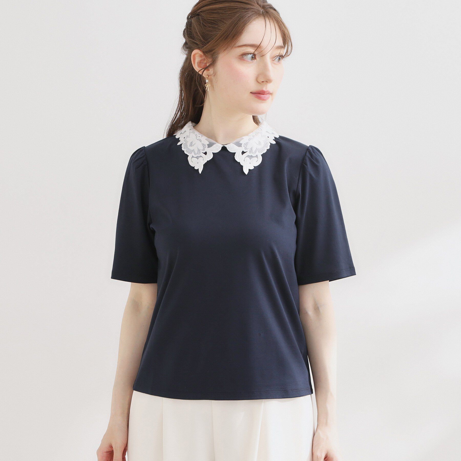 Couture broach「【UVカット・接触冷感・洗える】襟レース トップス」|Tシャツ・カットソー|