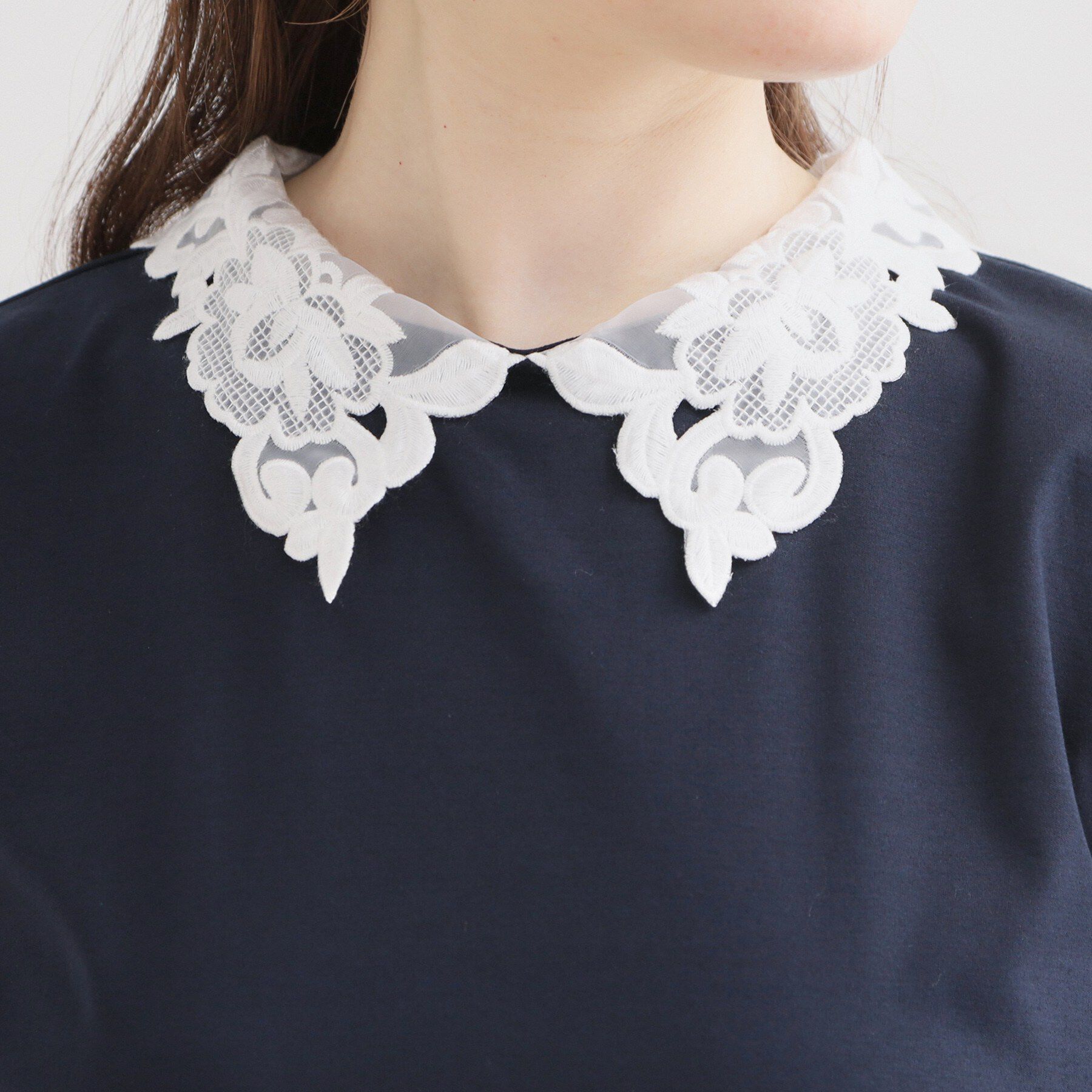 Couture broach「【UVカット・接触冷感・洗える】襟レース トップス」|Tシャツ・カットソー|