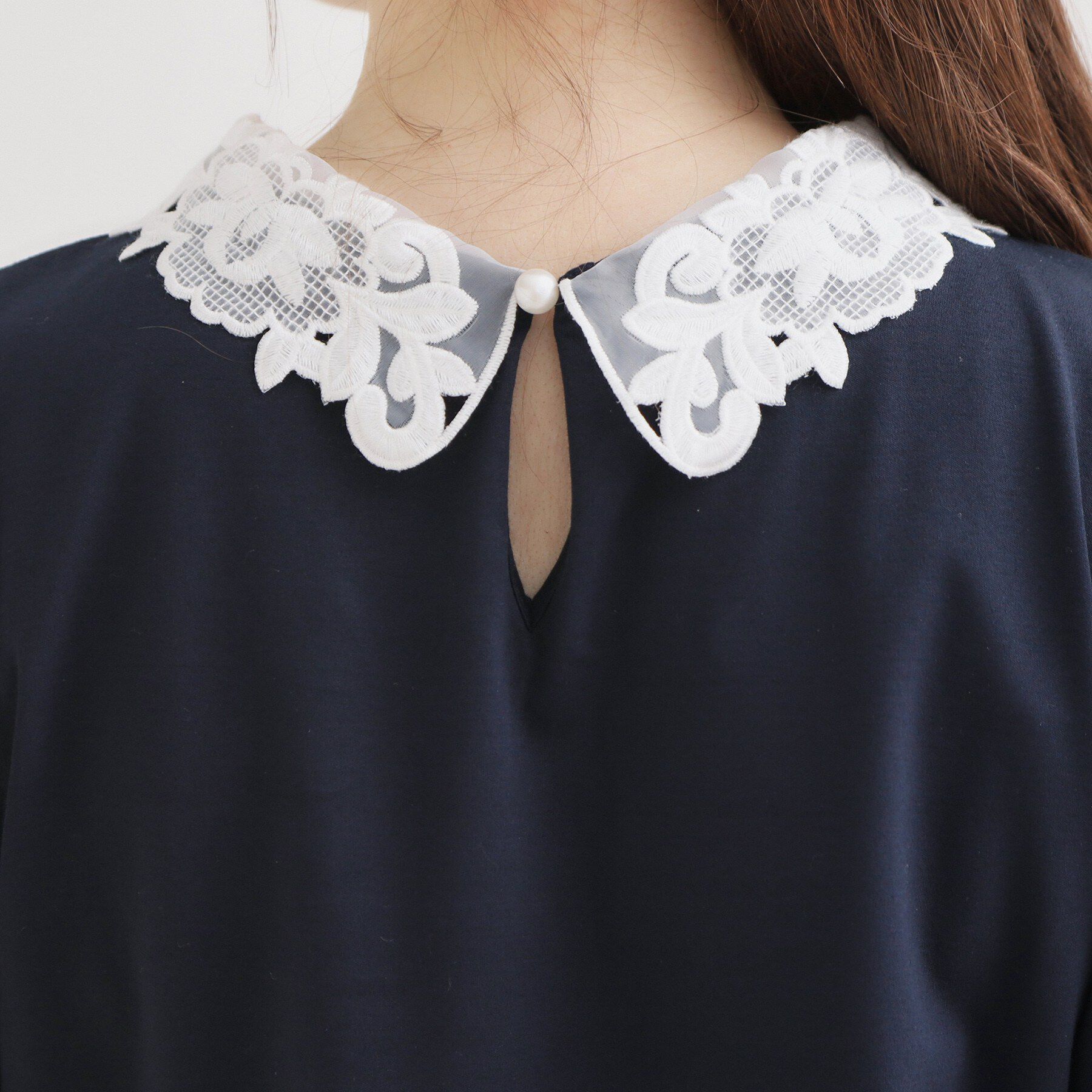 Couture broach「【UVカット・接触冷感・洗える】襟レース トップス」|Tシャツ・カットソー|