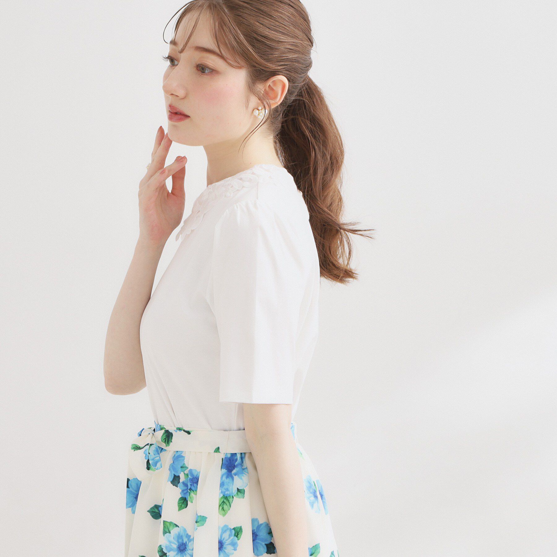 Couture broach「【UVカット・接触冷感・洗える】襟レース トップス」|Tシャツ・カットソー|