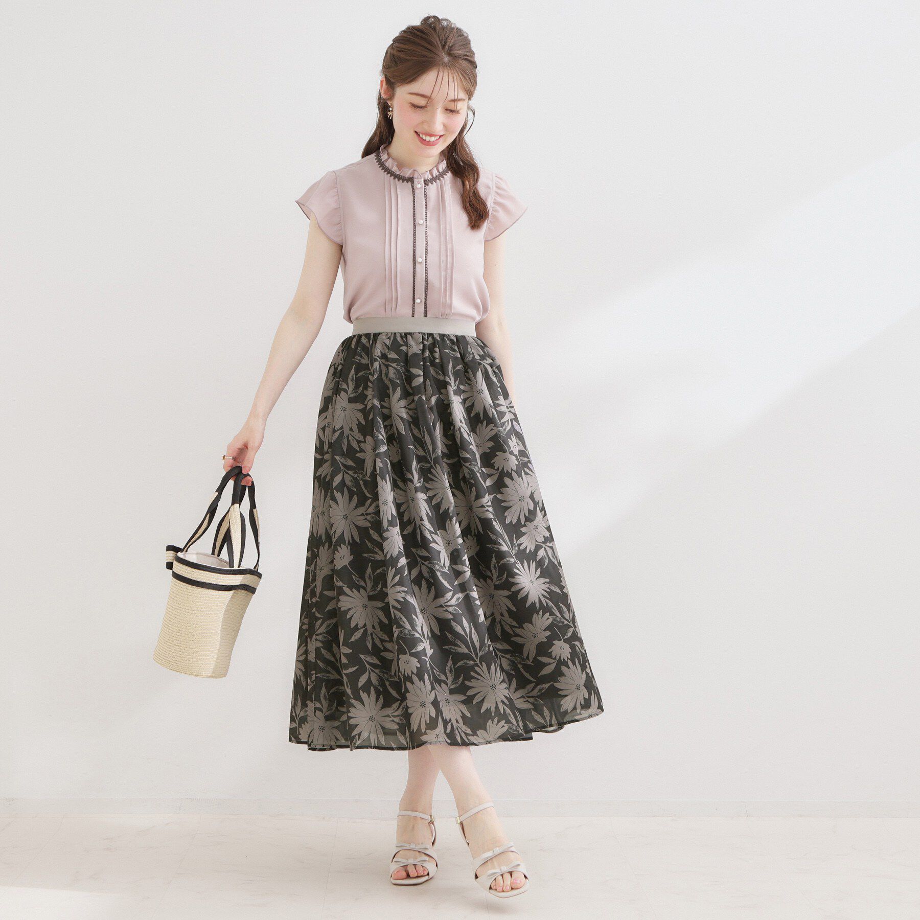 Couture broach「【洗える】ウエストギャザー 花柄スカート」|スカート|