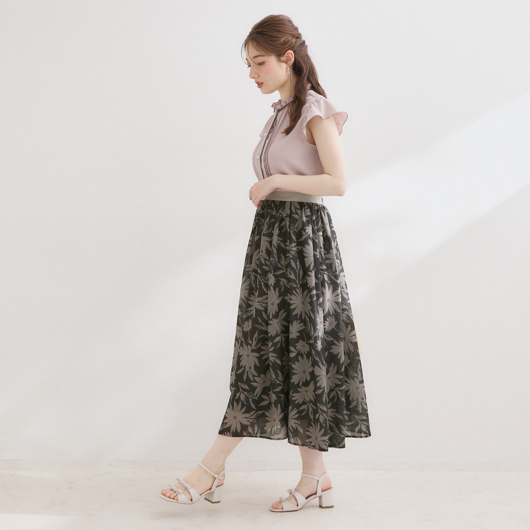 Couture broach「【洗える】ウエストギャザー 花柄スカート」|スカート|