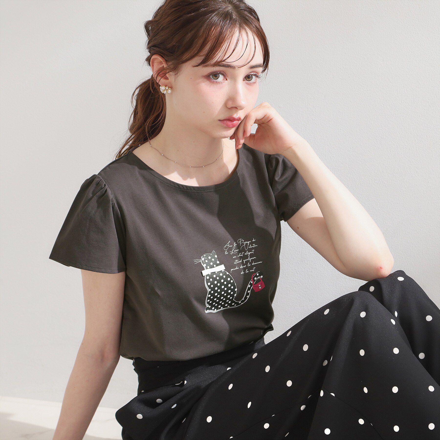 Couture broach「【接触冷感・UVカット・洗える】CATプリントTシャツ」|Tシャツ・カットソー|