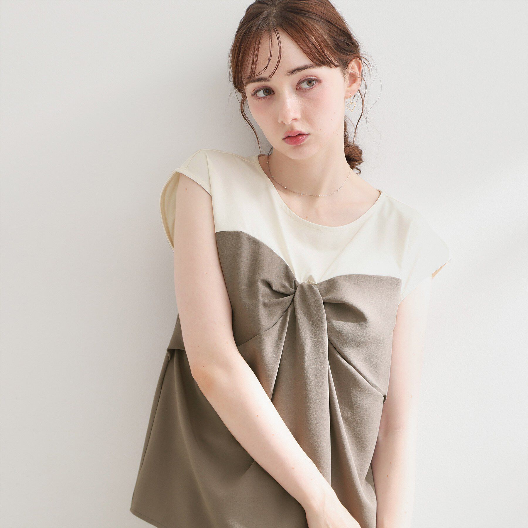 Couture broach「【接触冷感・UVカット・洗える】リボンベア ドッキングトップス」|Tシャツ・カットソー|