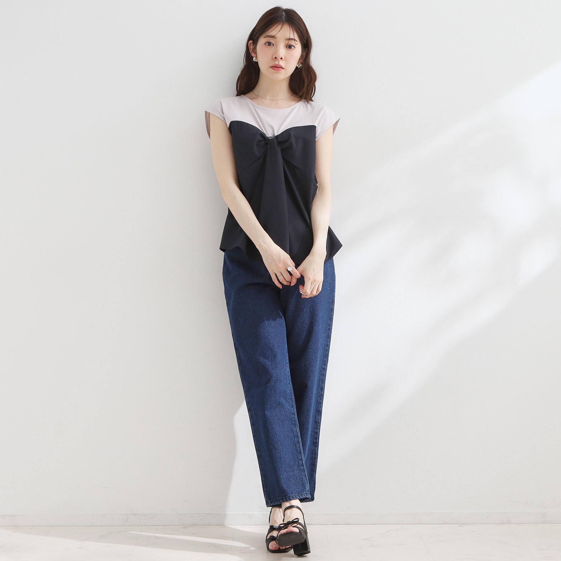 Couture broach「【接触冷感・UVカット・洗える】リボンベア ドッキングトップス」|Tシャツ・カットソー|
