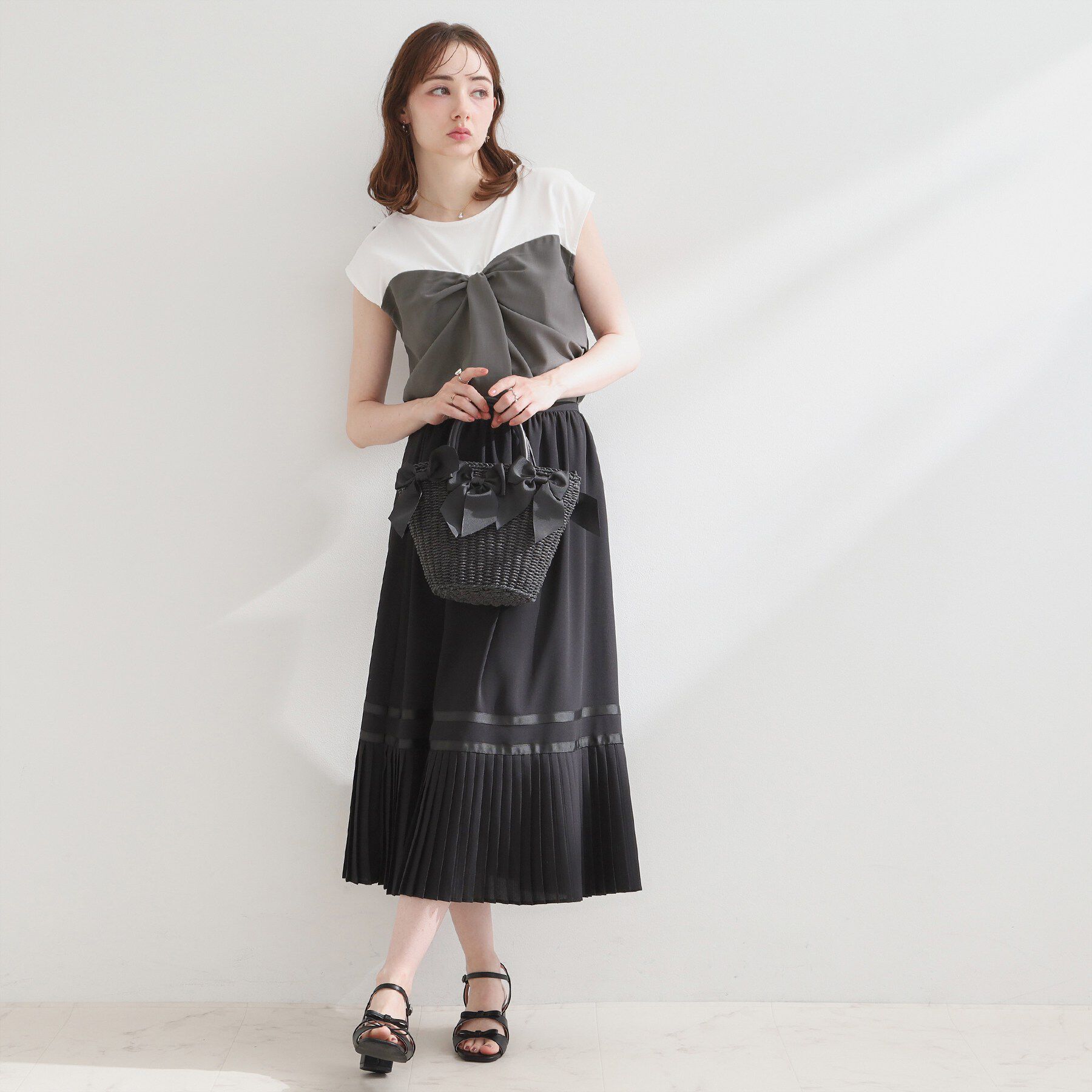 Couture broach「【接触冷感・UVカット・洗える】リボンベア ドッキングトップス」|Tシャツ・カットソー|