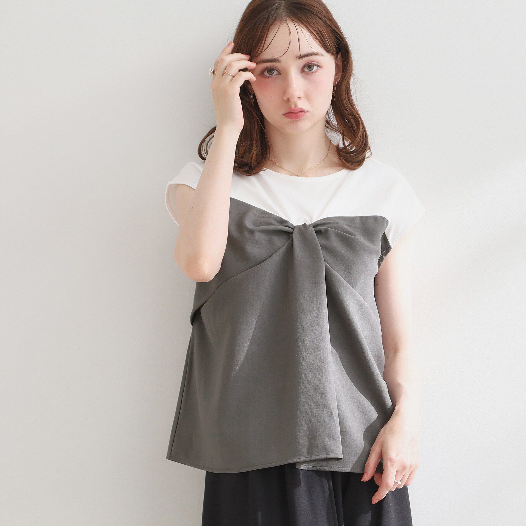 Couture broach「【接触冷感・UVカット・洗える】リボンベア ドッキングトップス」|Tシャツ・カットソー|