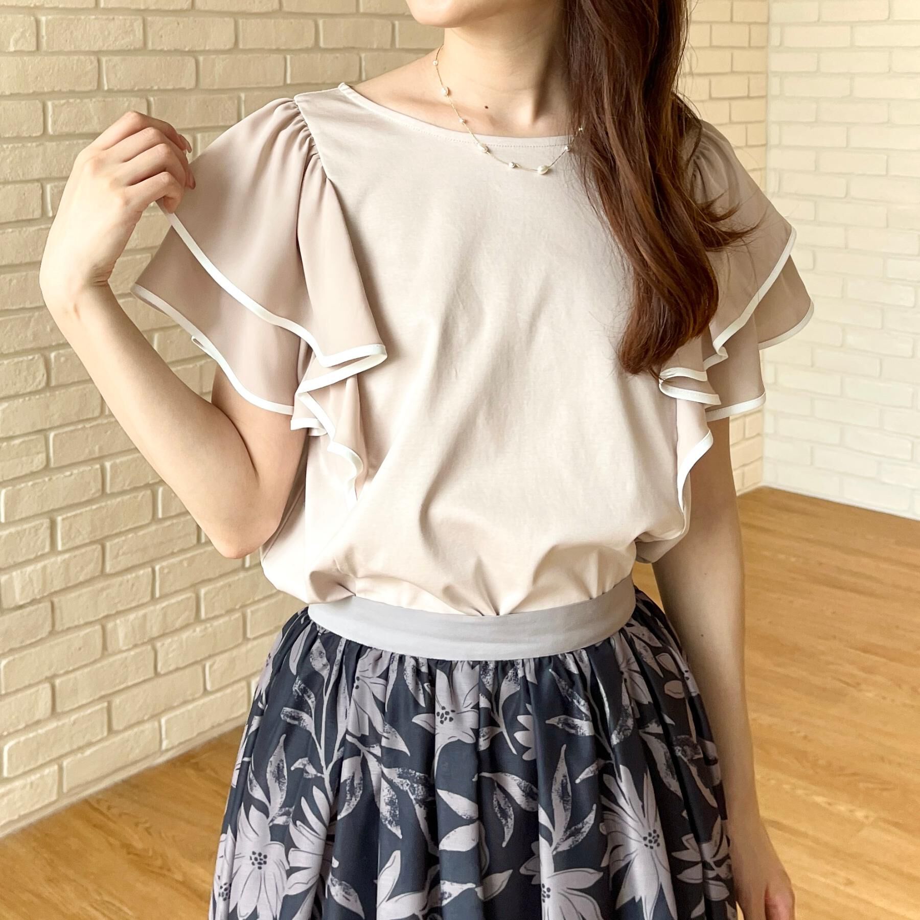 Couture broach「【接触冷感・UVカット・洗える】ラッフル フレアスリーブ トップス」|Tシャツ・カットソー|
