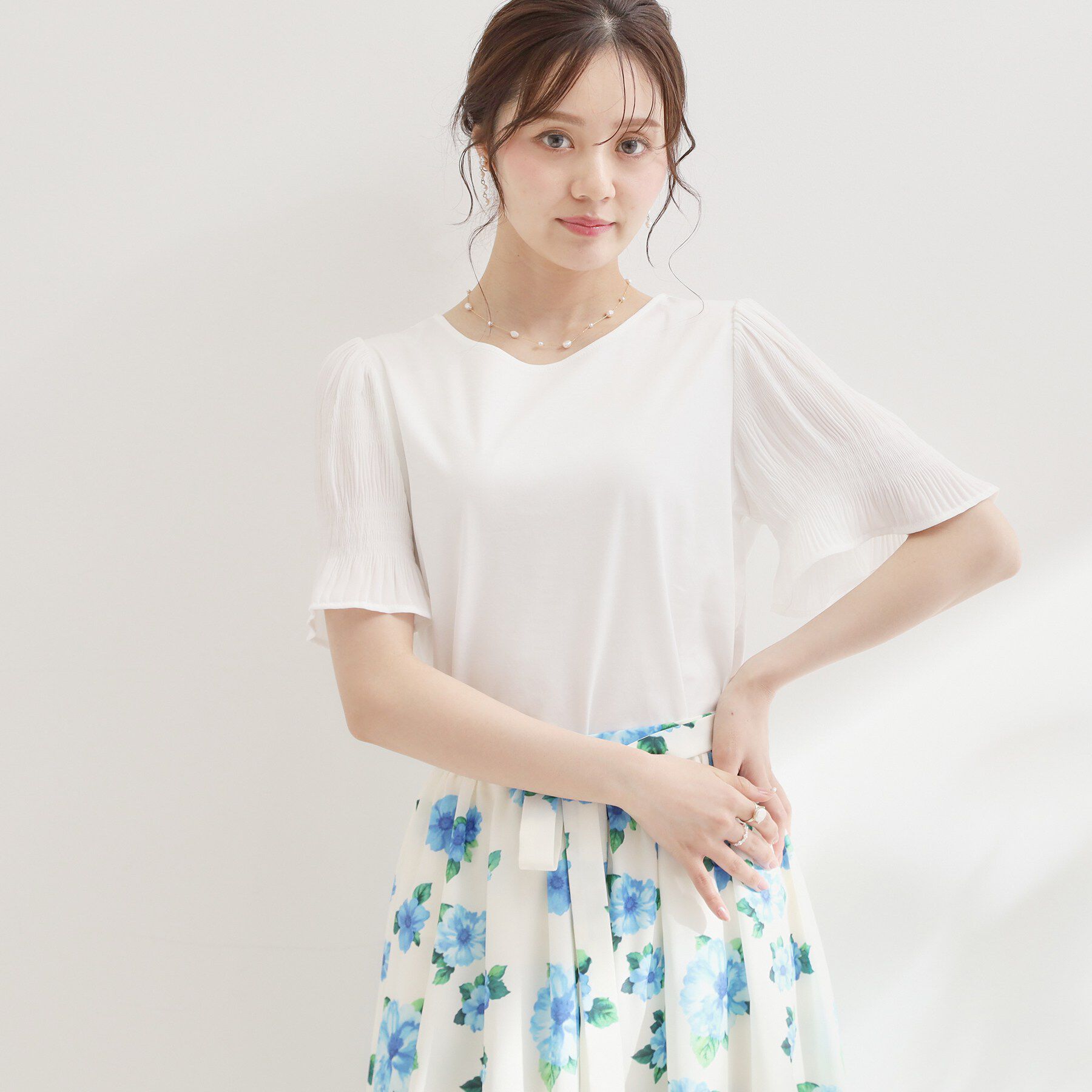 Couture broach「【接触冷感・UVカット・洗える】マジョリカプリーツ スリーブ トップス」|Tシャツ・カットソー|