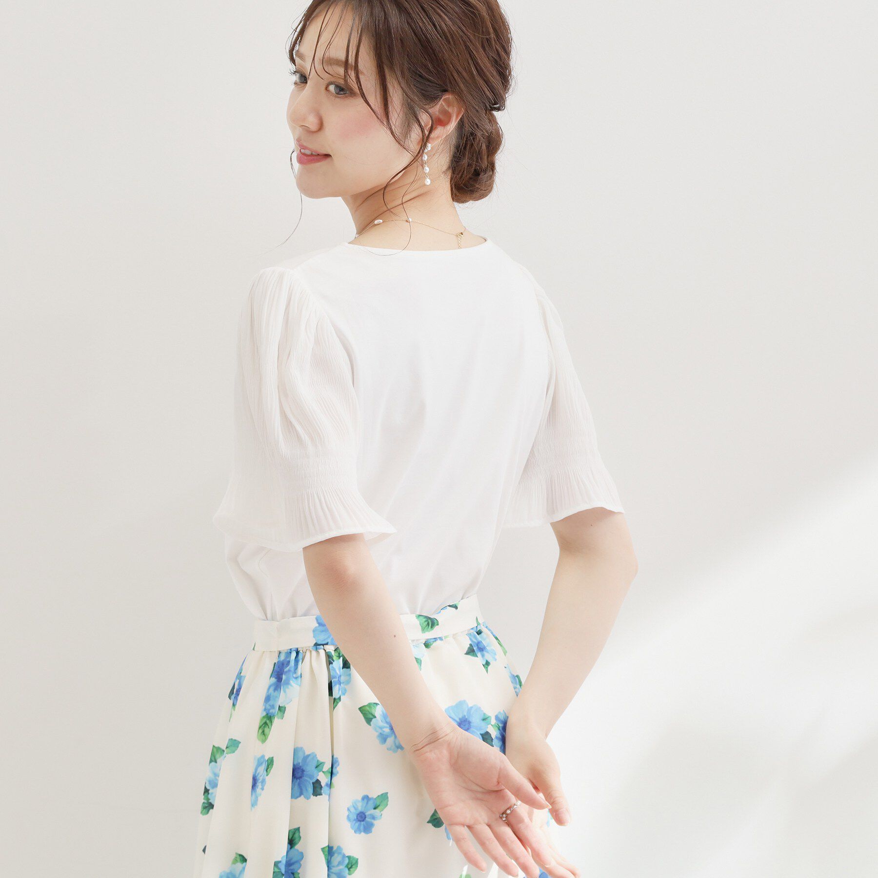 Couture broach「【接触冷感・UVカット・洗える】マジョリカプリーツ スリーブ トップス」|Tシャツ・カットソー|