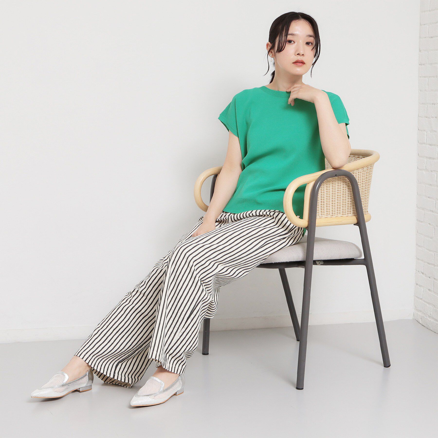 THE SHOP TK「【S-XL/ひんやりタッチ】多機能フレンチスリーブニット 洗濯機OK/UVケア/毛玉になりにくい」|ニット・セーター|