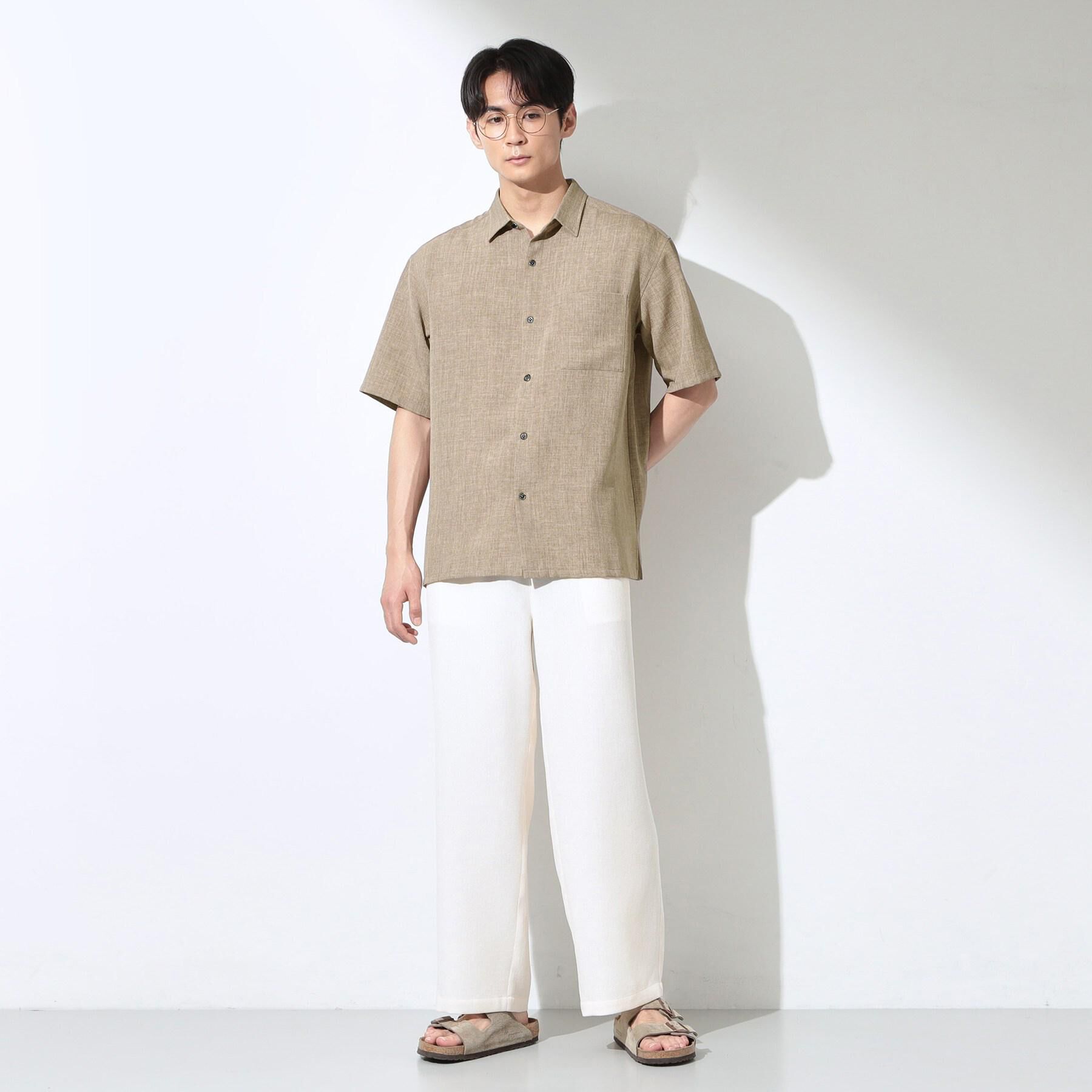 THE SHOP TK「【LINO FINE】 リネンライク半袖シャツ UVカット／イージーケア／吸水速乾／洗濯機OK／セッ」|シャツ・ブラウス|