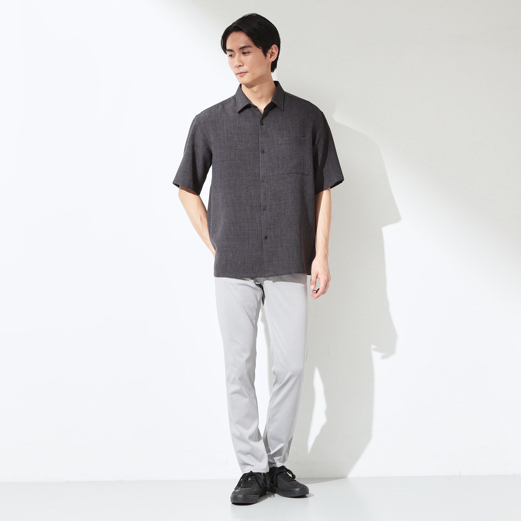THE SHOP TK「【LINO FINE】 リネンライク半袖シャツ UVカット／イージーケア／吸水速乾／洗濯機OK／セッ」|シャツ・ブラウス|