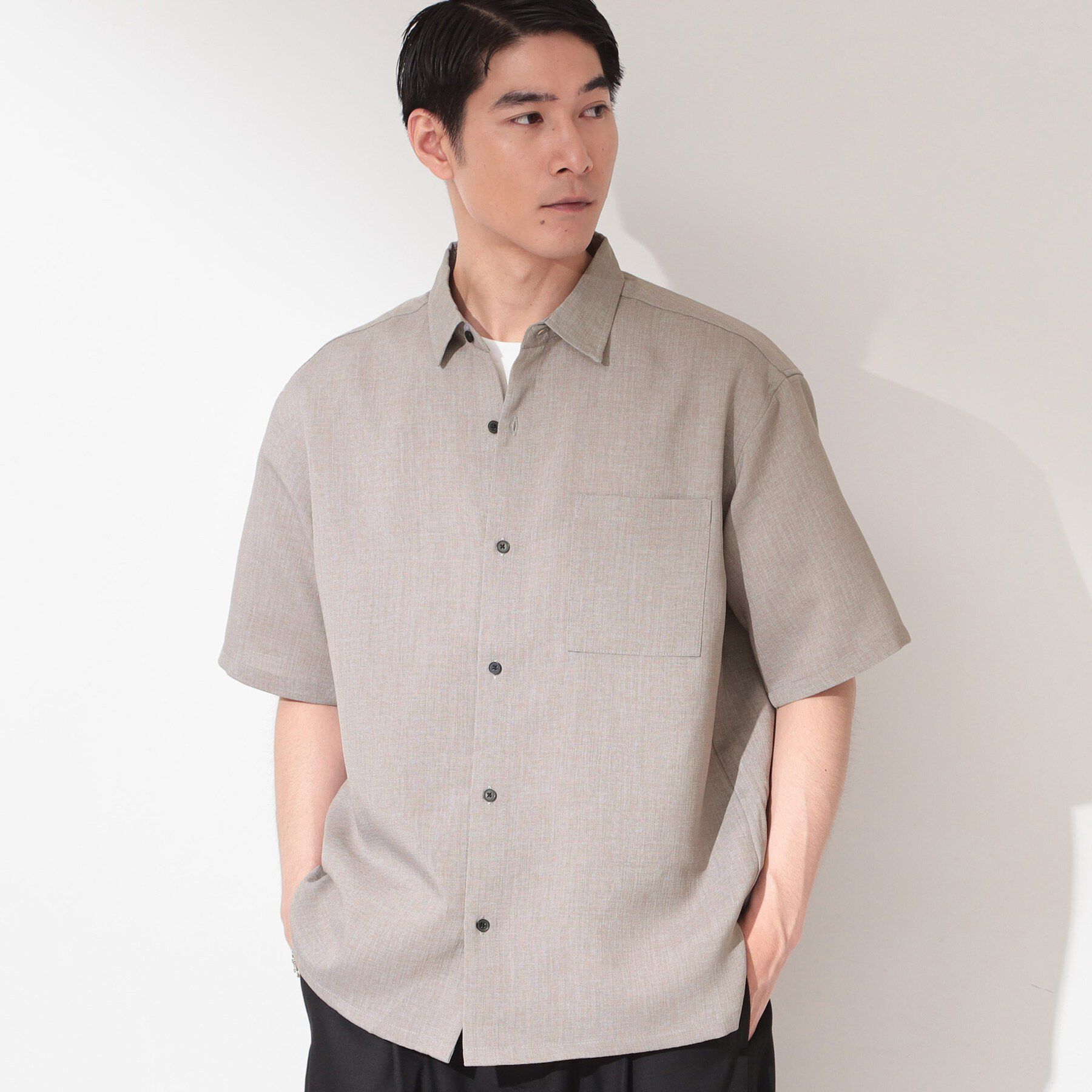 THE SHOP TK「【LINO FINE】 リネンライク半袖シャツ UVカット／イージーケア／吸水速乾／洗濯機OK／セッ」|シャツ・ブラウス|ライトベージュ(05