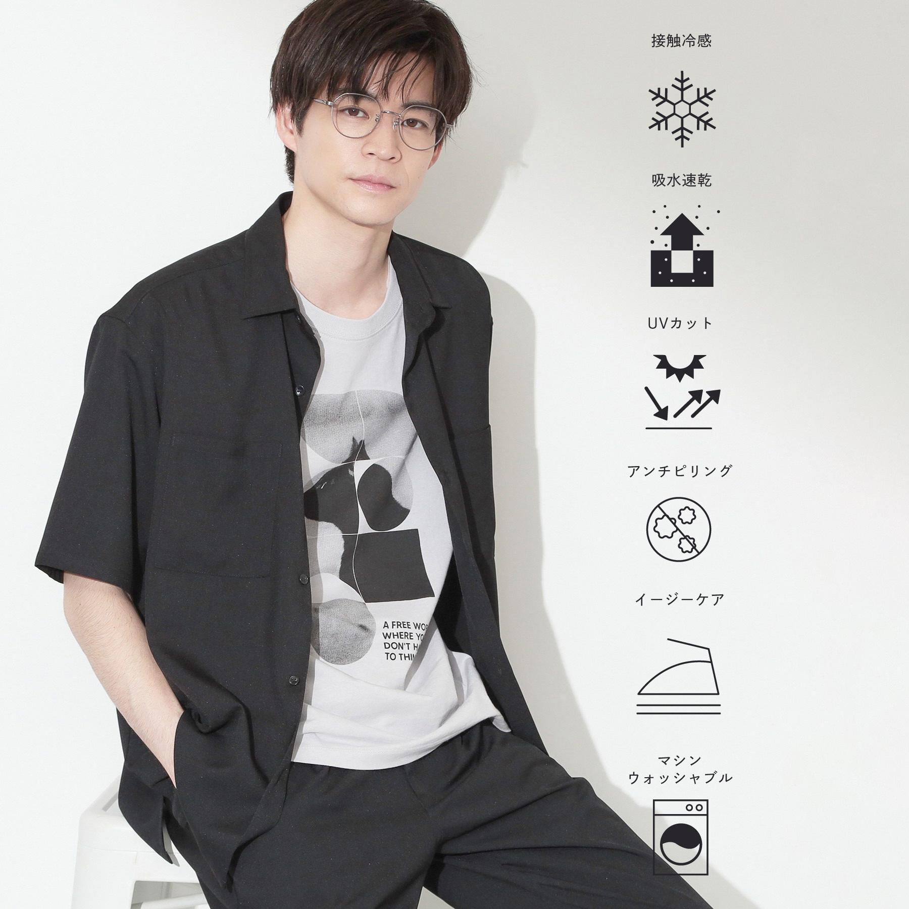 THE SHOP TK「LITE TEX ダブルフラップ半袖シャツ 接触冷感/吸水速乾/UVカット/アンチピリング/イージー」|シャツ・ブラウス|ブラック(019)