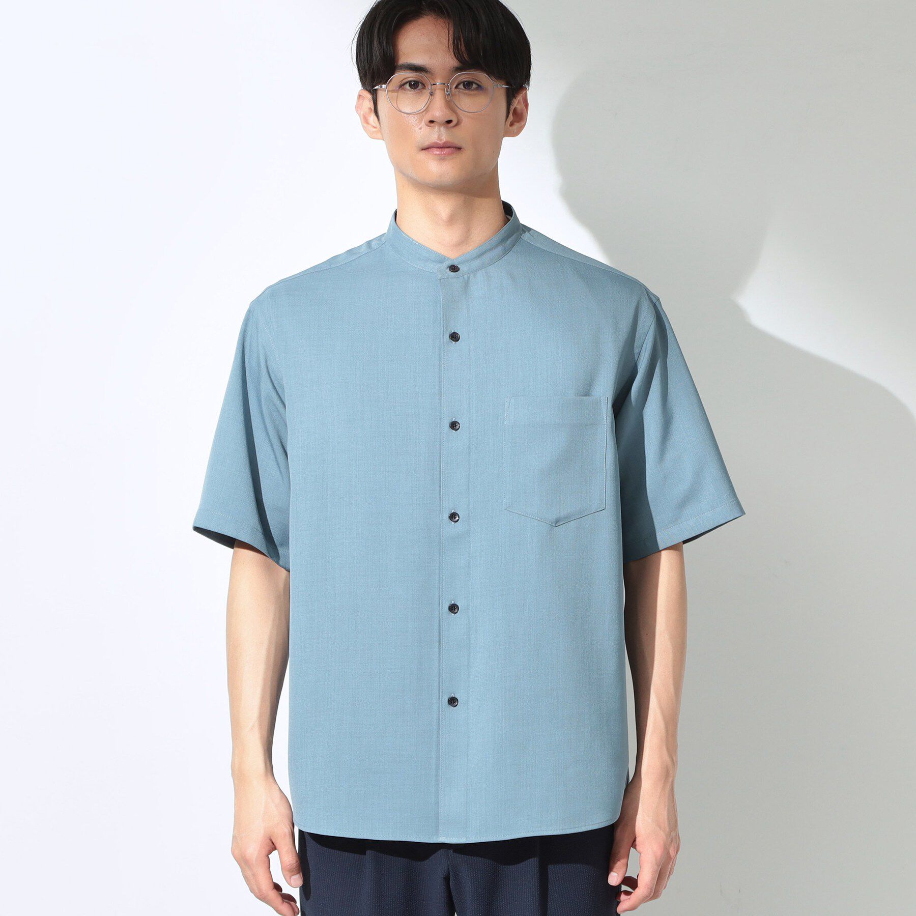 THE SHOP TK「LITE TEX バンドカラー半袖シャツ 接触冷感/吸水速乾/UVカット/アンチピリング/イージーケ」|シャツ・ブラウス|