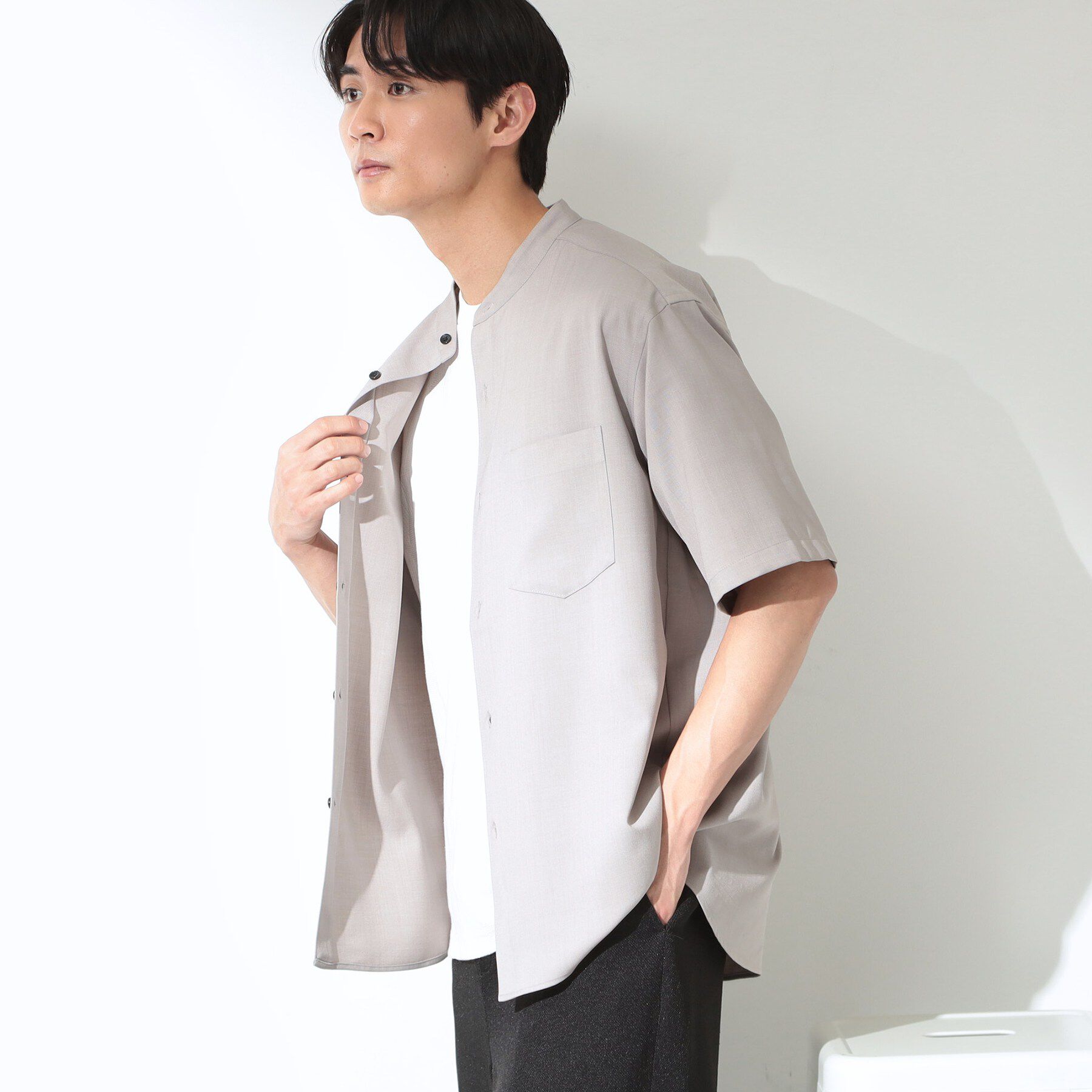 THE SHOP TK「LITE TEX バンドカラー半袖シャツ 接触冷感/吸水速乾/UVカット/アンチピリング/イージーケ」|シャツ・ブラウス|
