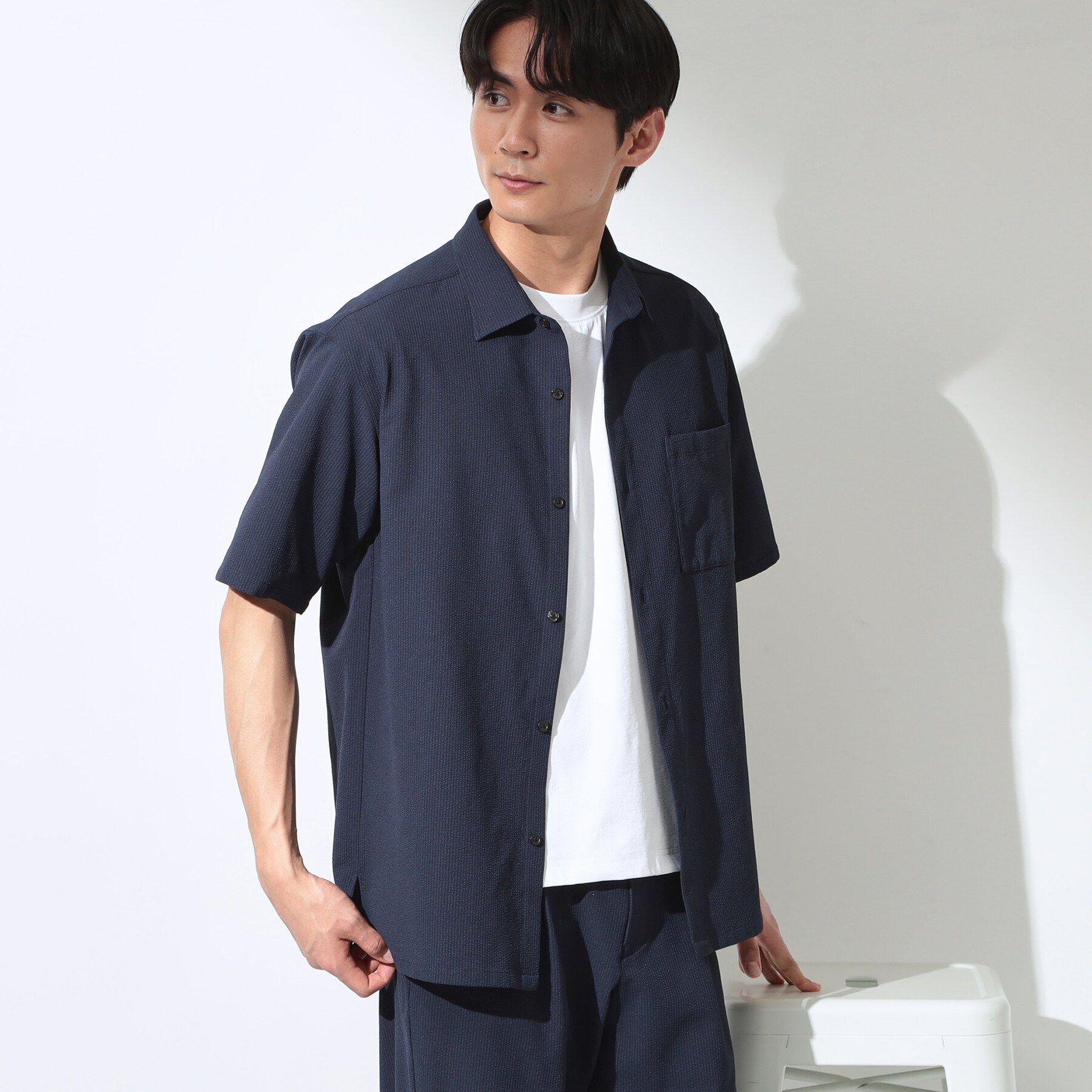 THE SHOP TK「マイクロ シアサッカー 半袖シャツ 洗濯機OK／セットアップ可」|シャツ・ブラウス|