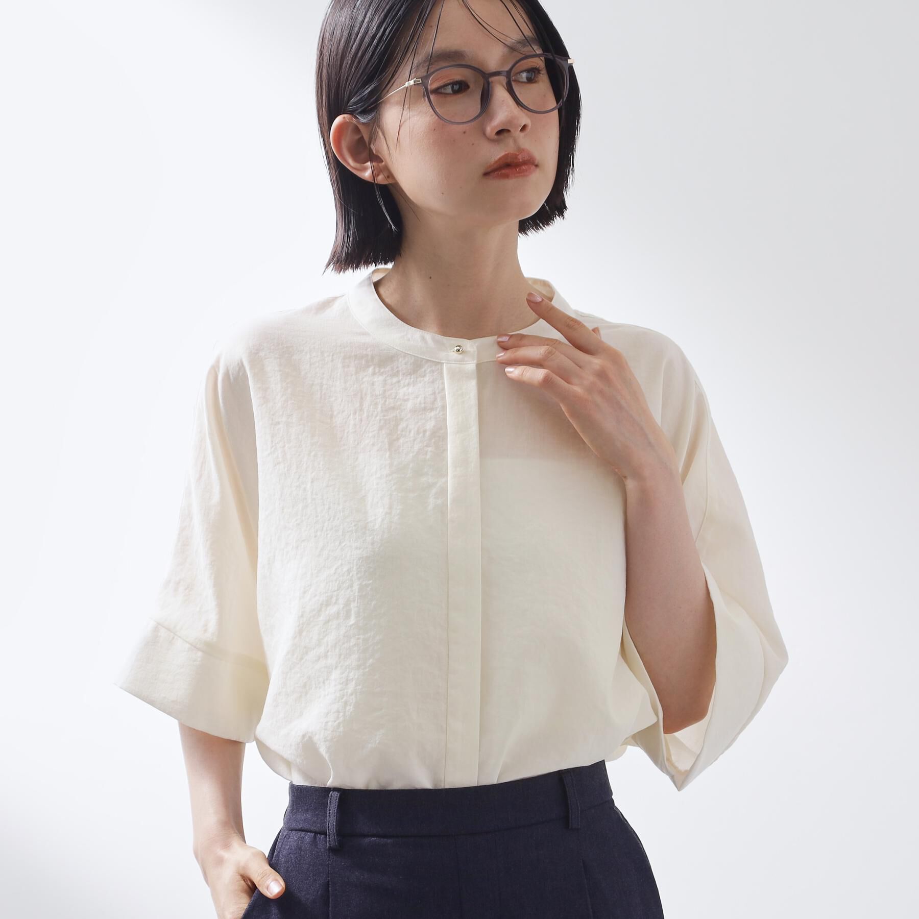 THE SHOP TK「【高レビュー/体型カバー】さらっと快適 ドルマン5分袖ブラウス」|シャツ・ブラウス|