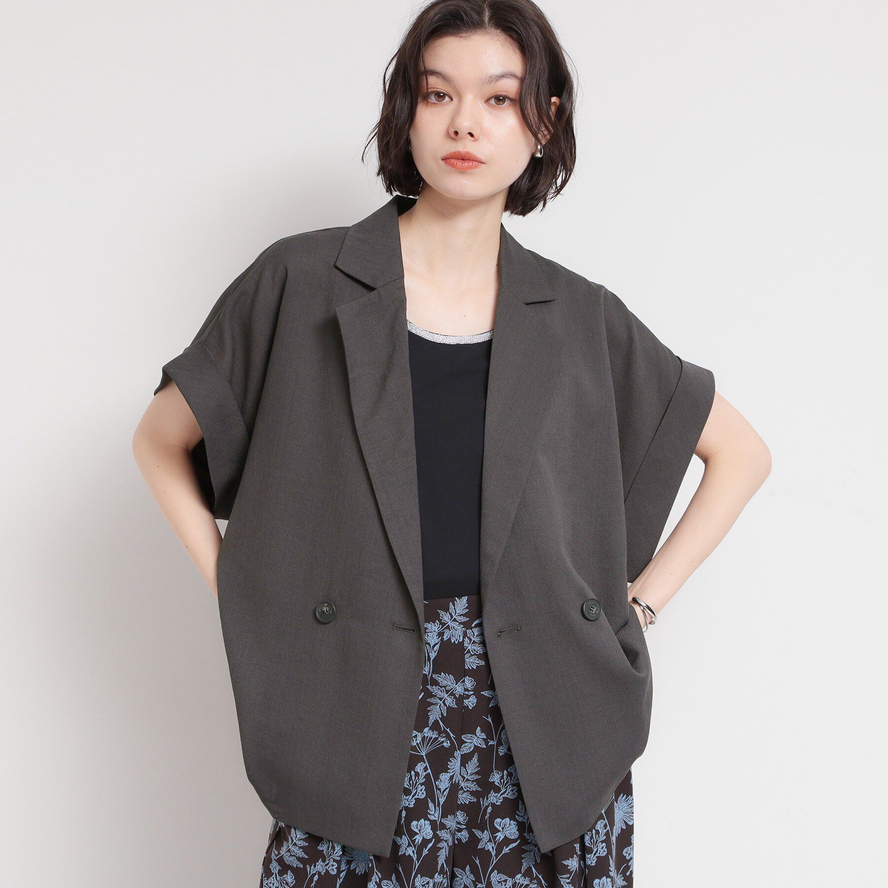THE SHOP TK「【夏の通勤スタイルに】涼やかな着心地 麻調ダブルブレストジャケット」|テーラードジャケット|