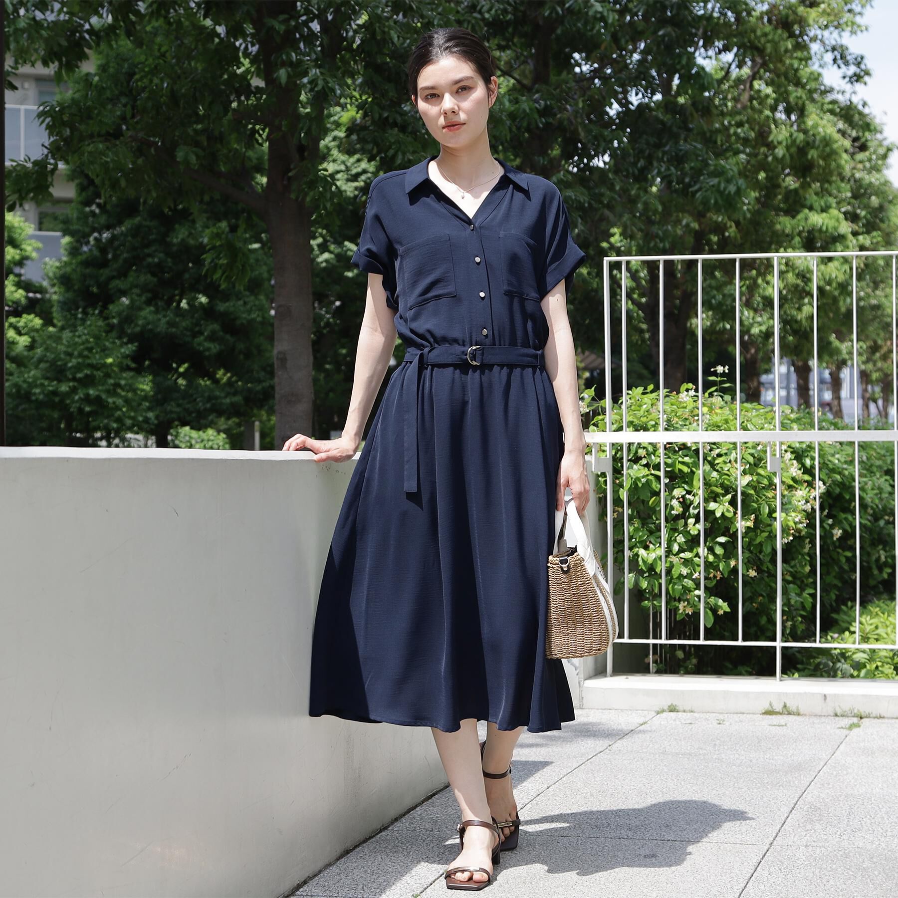 THE SHOP TK「【S-XL/ひんやり/防しわ】欲しいが詰まった 上品フィット＆フレアワンピース」|ワンピース|