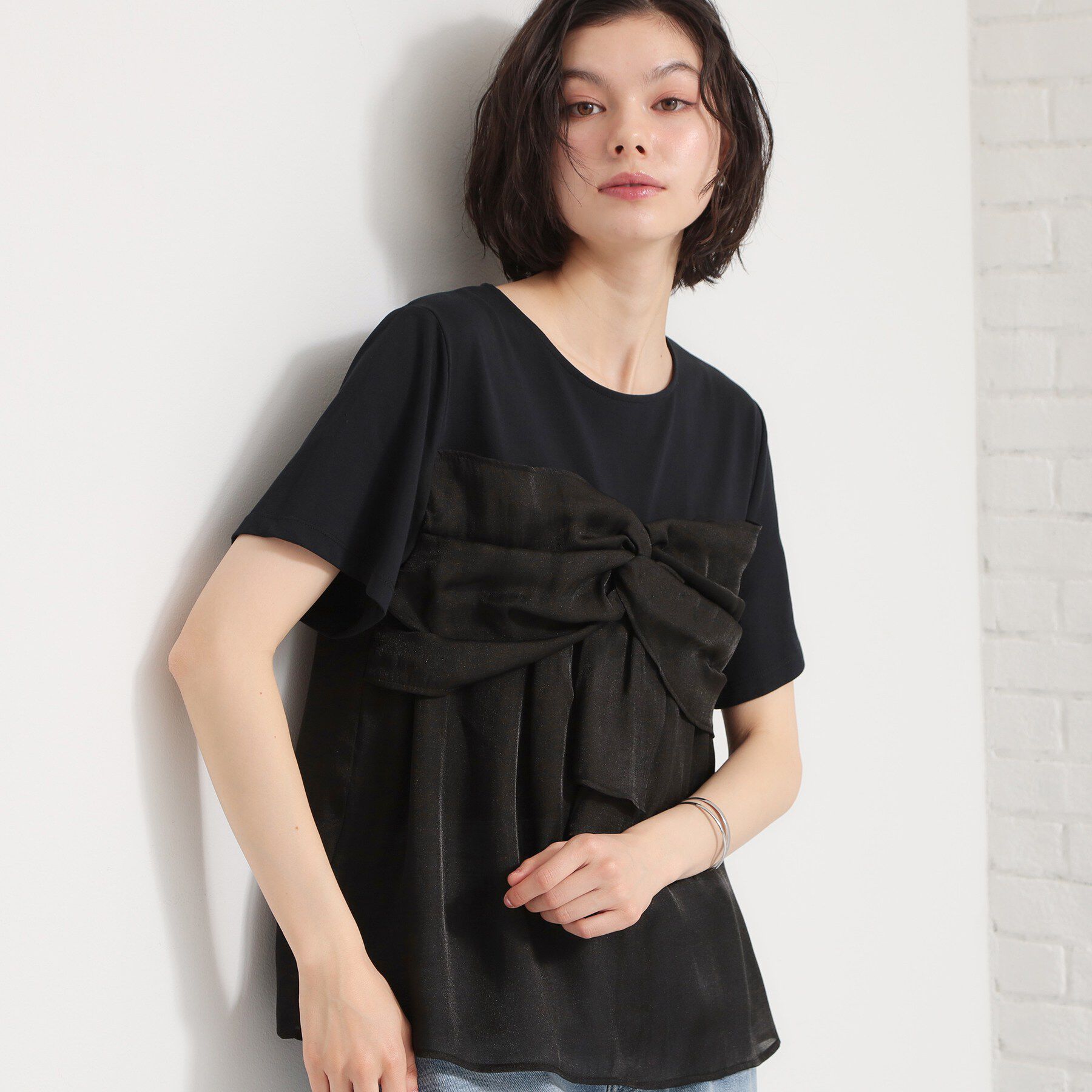 THE SHOP TK「【ひんやり／吸水速乾／UV】ビスチェ風 切り替えTシャツ」|Tシャツ・カットソー|ブラック(019)