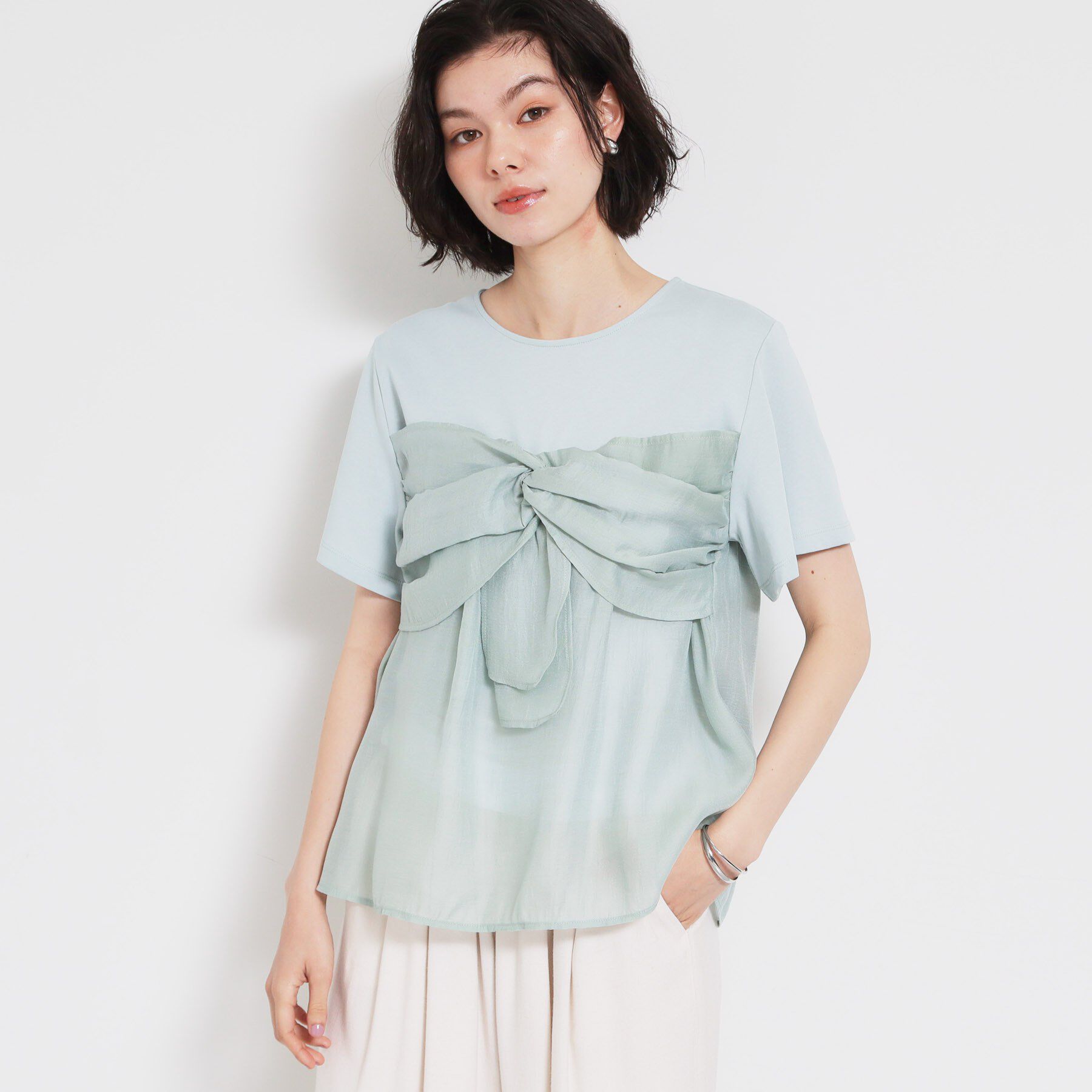 THE SHOP TK「【ひんやり／吸水速乾／UV】ビスチェ風 切り替えTシャツ」|Tシャツ・カットソー|ミントグリーン(02