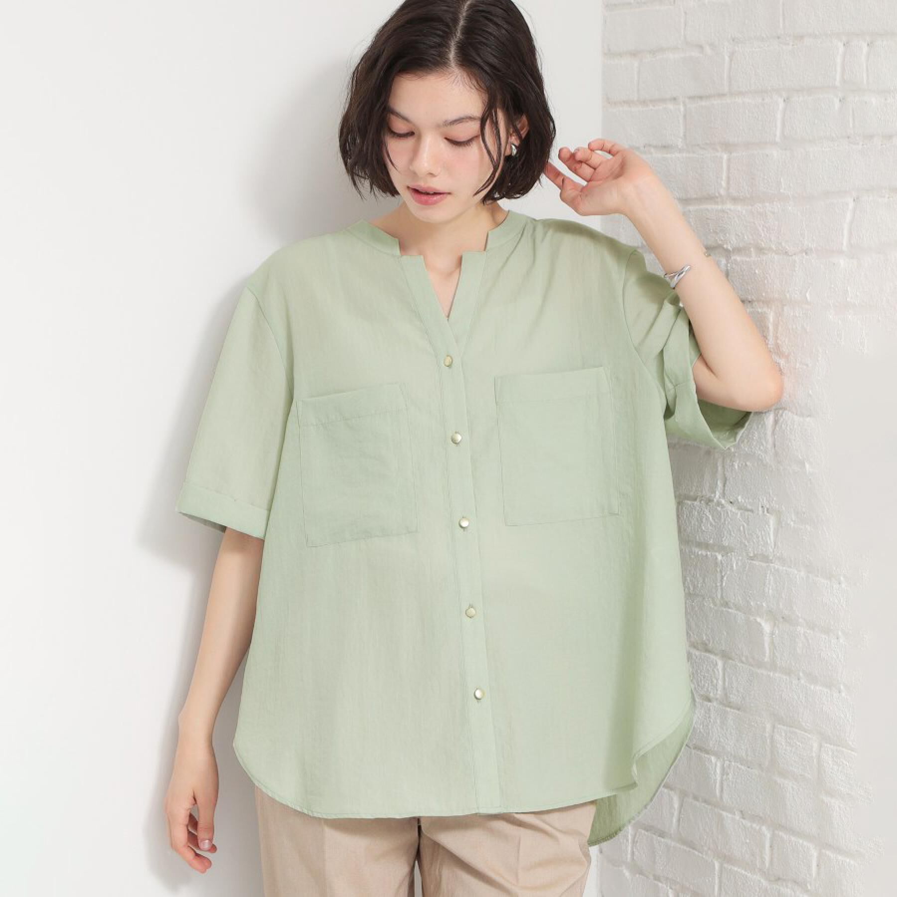 THE SHOP TK「【M-XL/刻みネックですっきり見え】Wポケット金ボタン 5分袖シャツ」|シャツ・ブラウス|