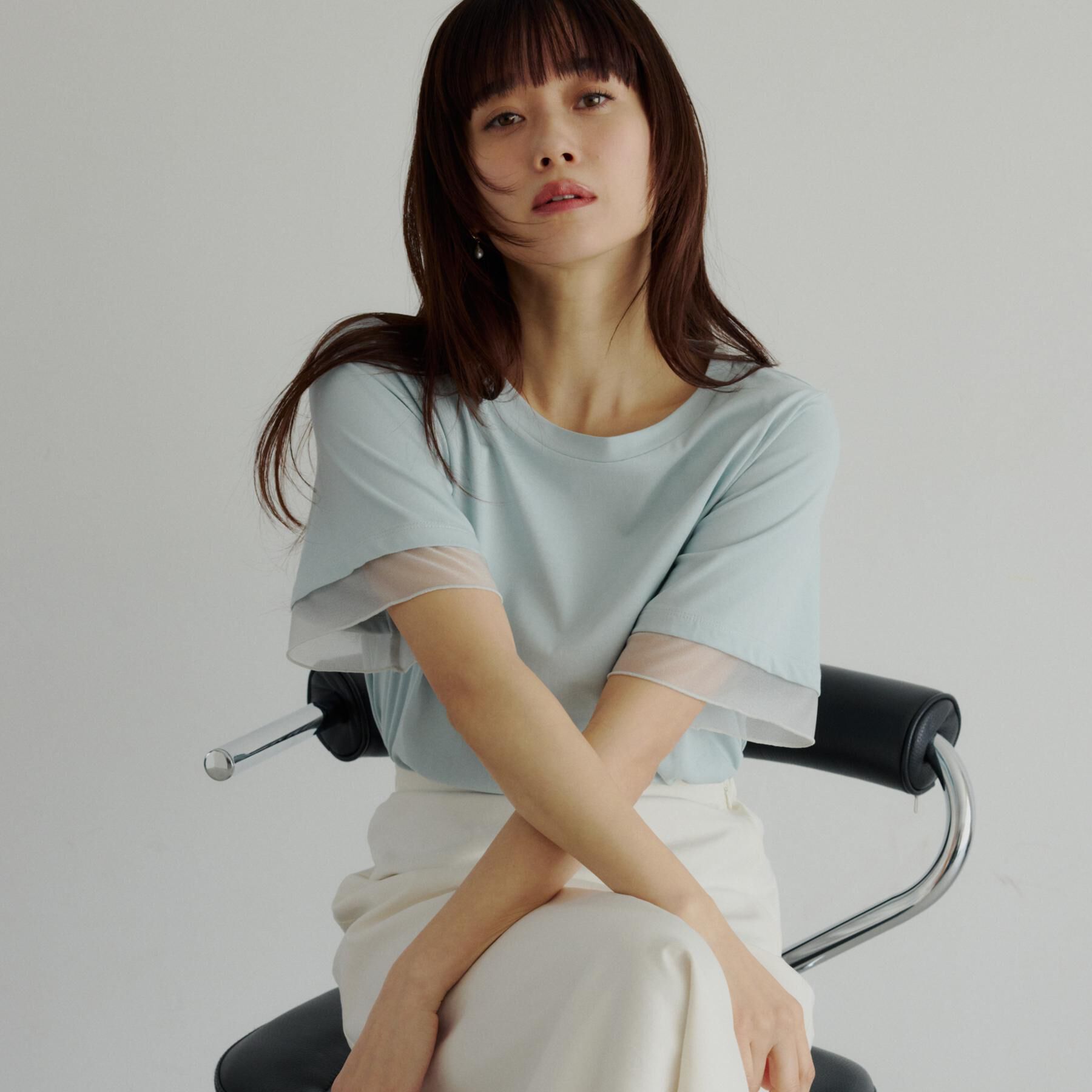 THE SHOP TK「【M-XL/ひんやり】上品な透け感 袖口シアーTシャツ」|Tシャツ・カットソー|