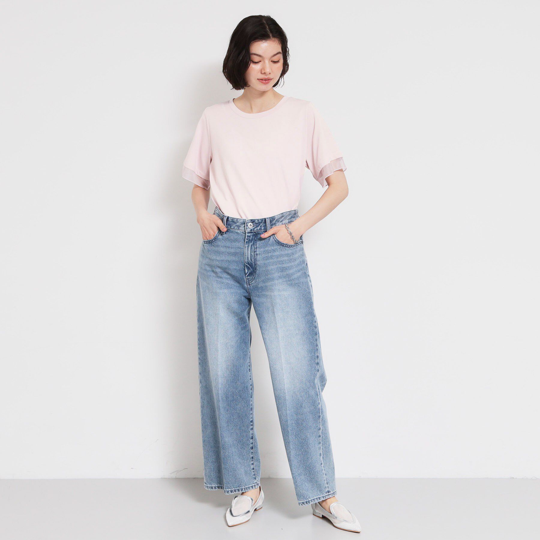 THE SHOP TK「【M-XL/ひんやり】上品な透け感 袖口シアーTシャツ」|Tシャツ・カットソー|