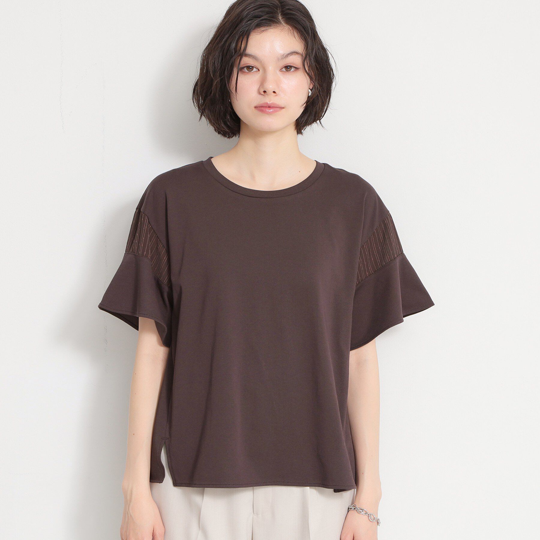 THE SHOP TK「【ひんやりさらさら】軽やかに揺れる シアーフレアスリーブTシャツ」|Tシャツ・カットソー|
