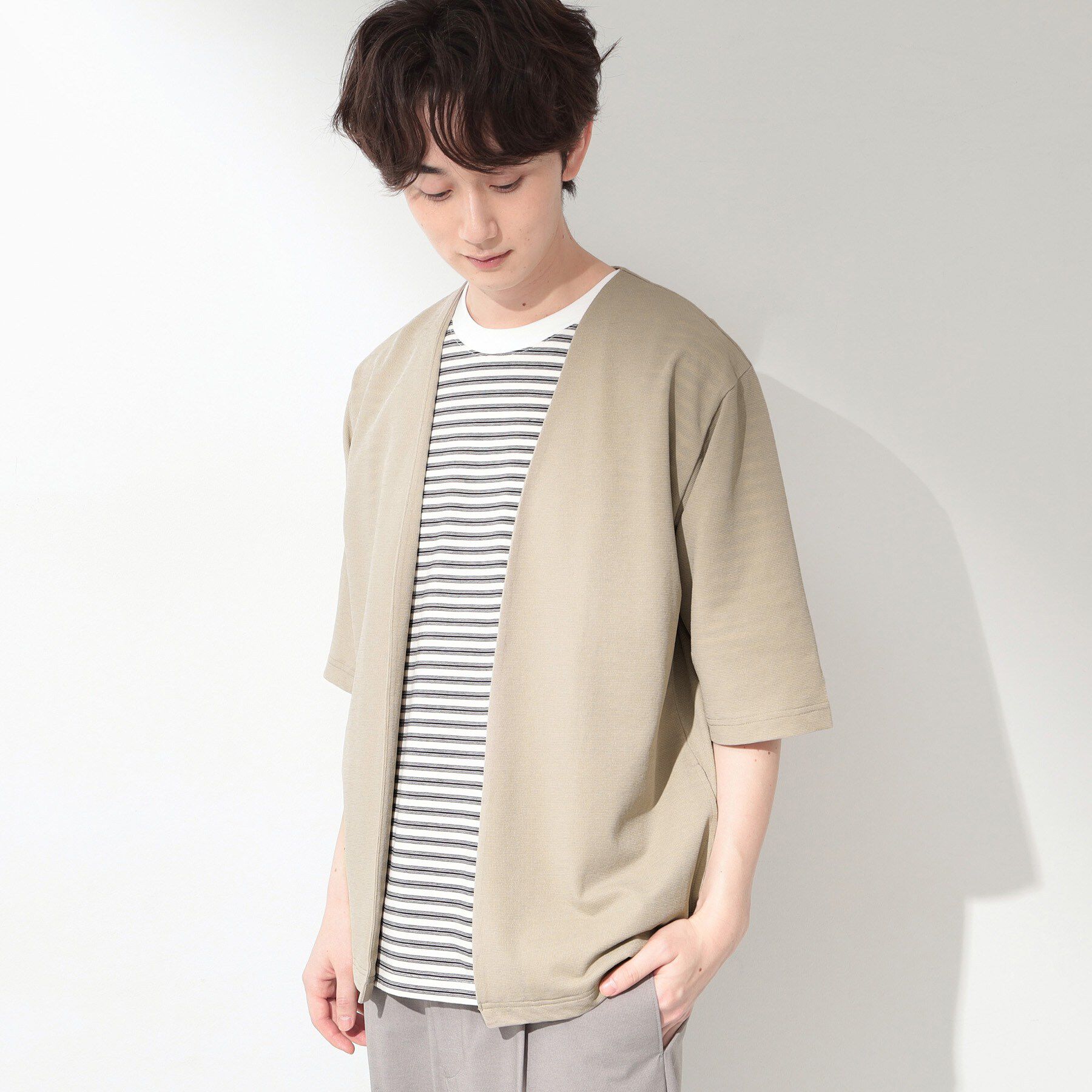 THE SHOP TK「メッシュ五分袖カーディガン＋半袖Tシャツ セットアイテム 洗濯機OK」|カーディガン|