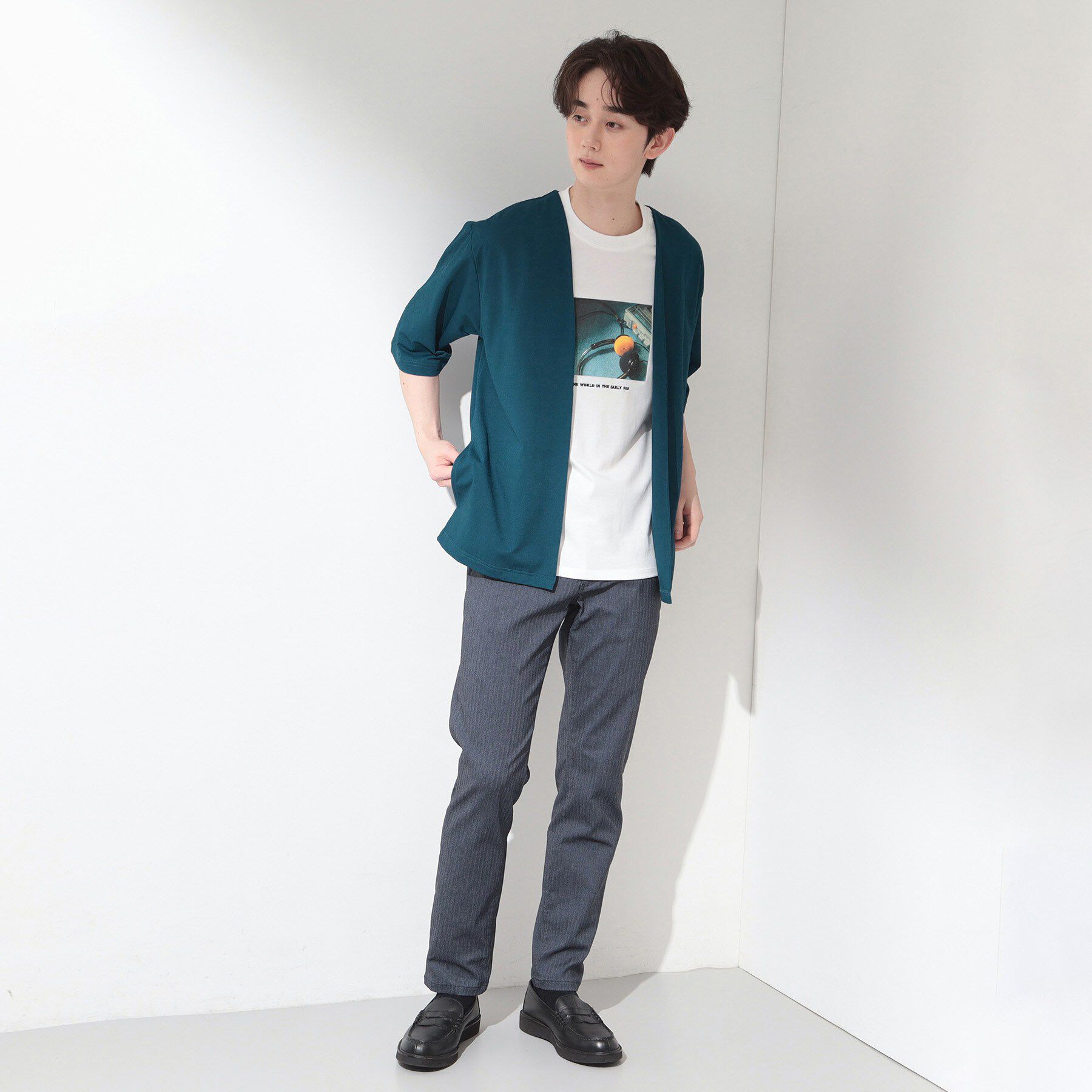 THE SHOP TK「メッシュ五分袖カーディガン＋半袖Tシャツ セットアイテム 洗濯機OK」|カーディガン|