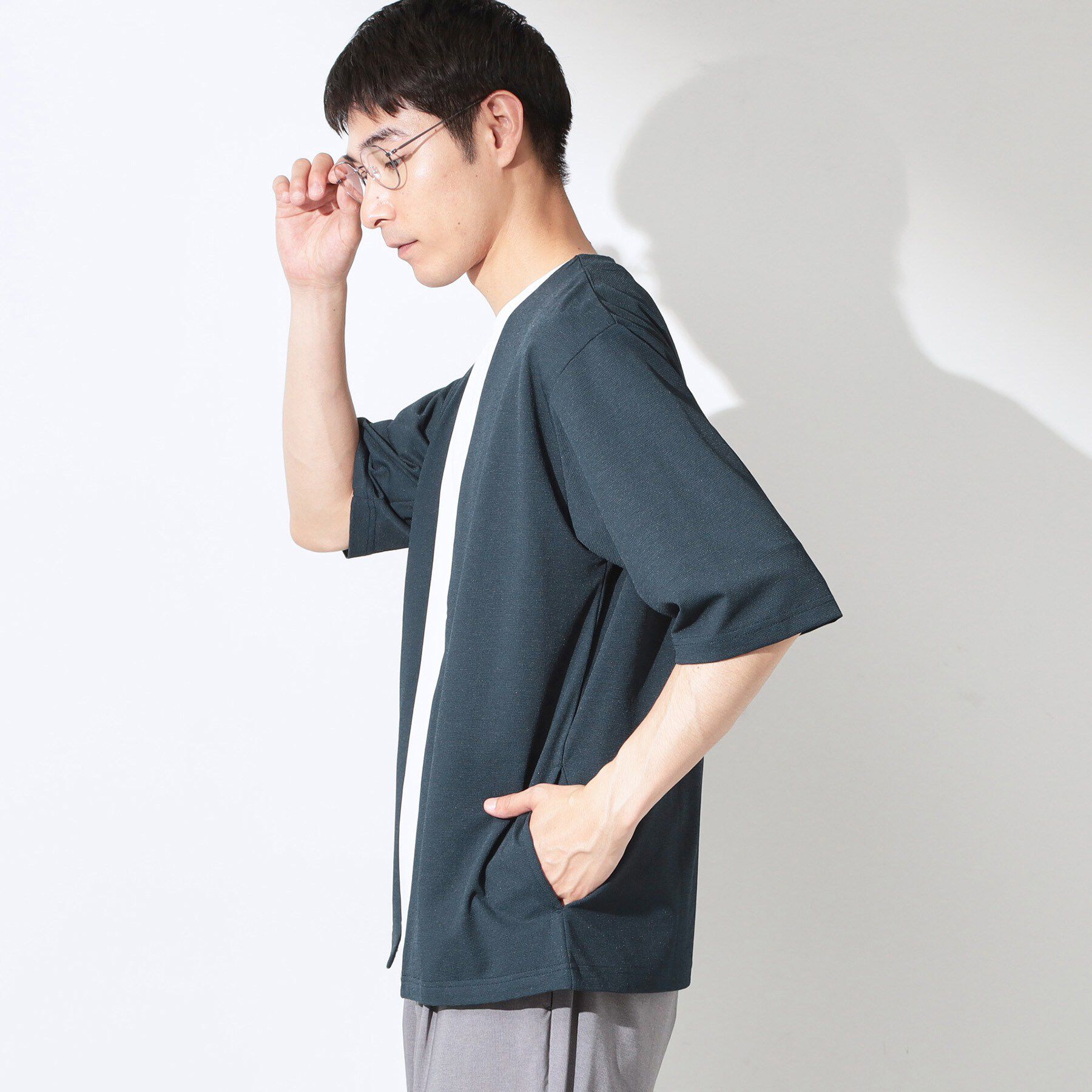 THE SHOP TK「メッシュ五分袖カーディガン＋半袖Tシャツ セットアイテム 洗濯機OK」|カーディガン|