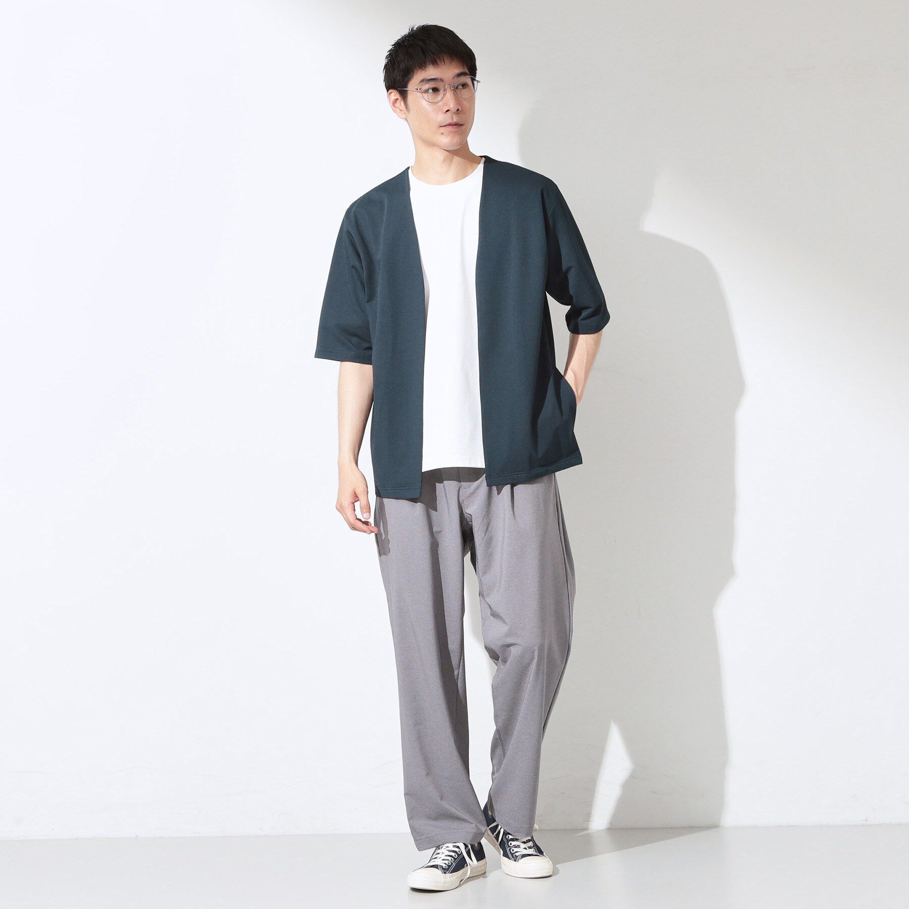 THE SHOP TK「メッシュ五分袖カーディガン＋半袖Tシャツ セットアイテム 洗濯機OK」|カーディガン|