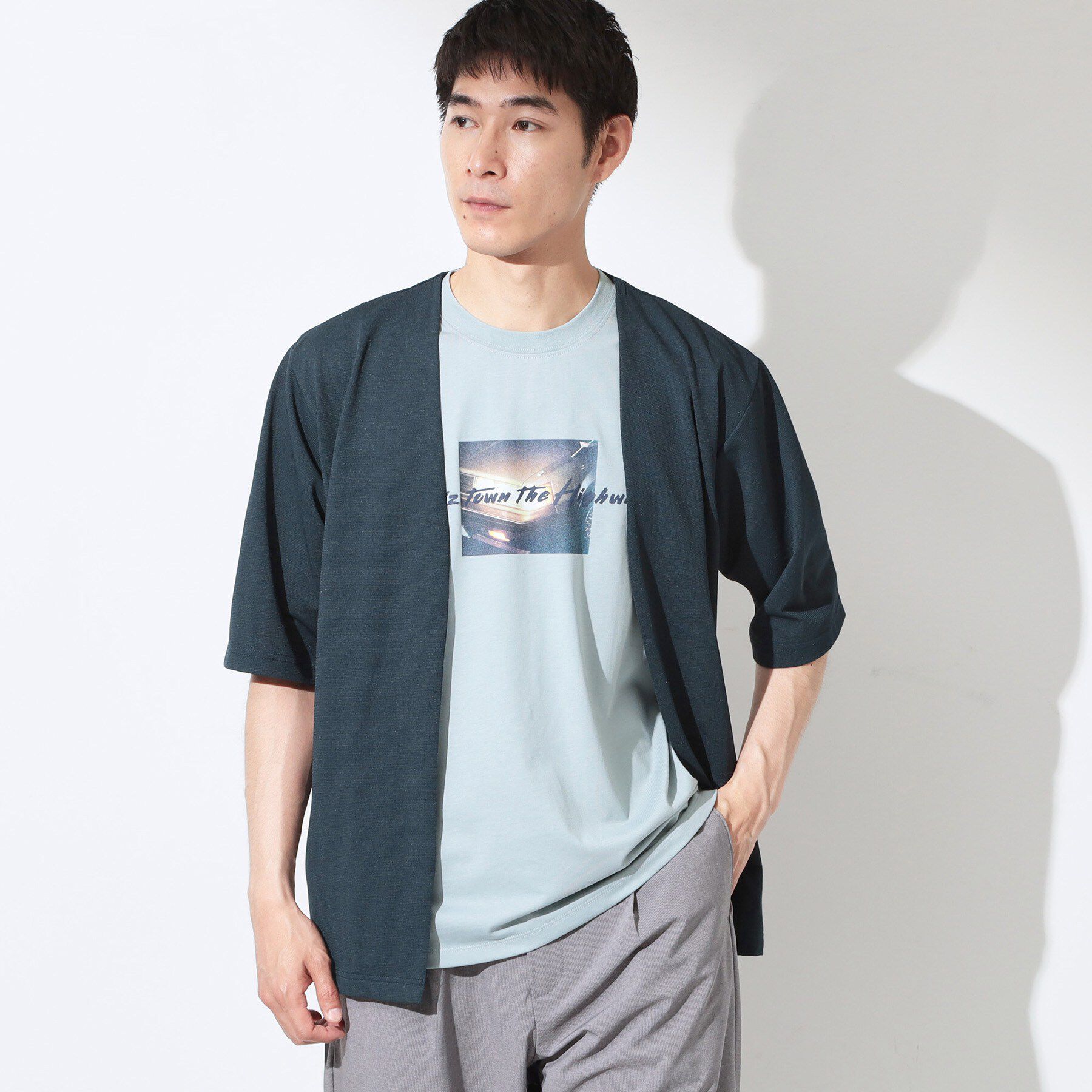 THE SHOP TK「メッシュ五分袖カーディガン＋半袖Tシャツ セットアイテム 洗濯機OK」|カーディガン|