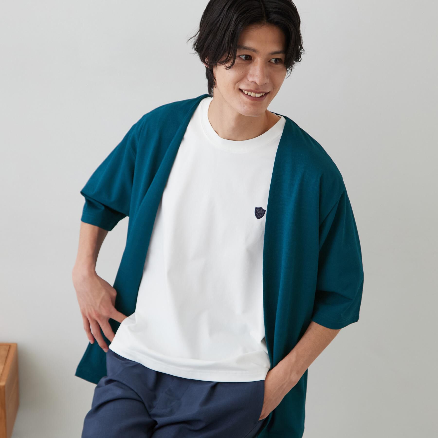 THE SHOP TK「メッシュ五分袖カーディガン＋半袖Tシャツ セットアイテム 洗濯機OK」|カーディガン|