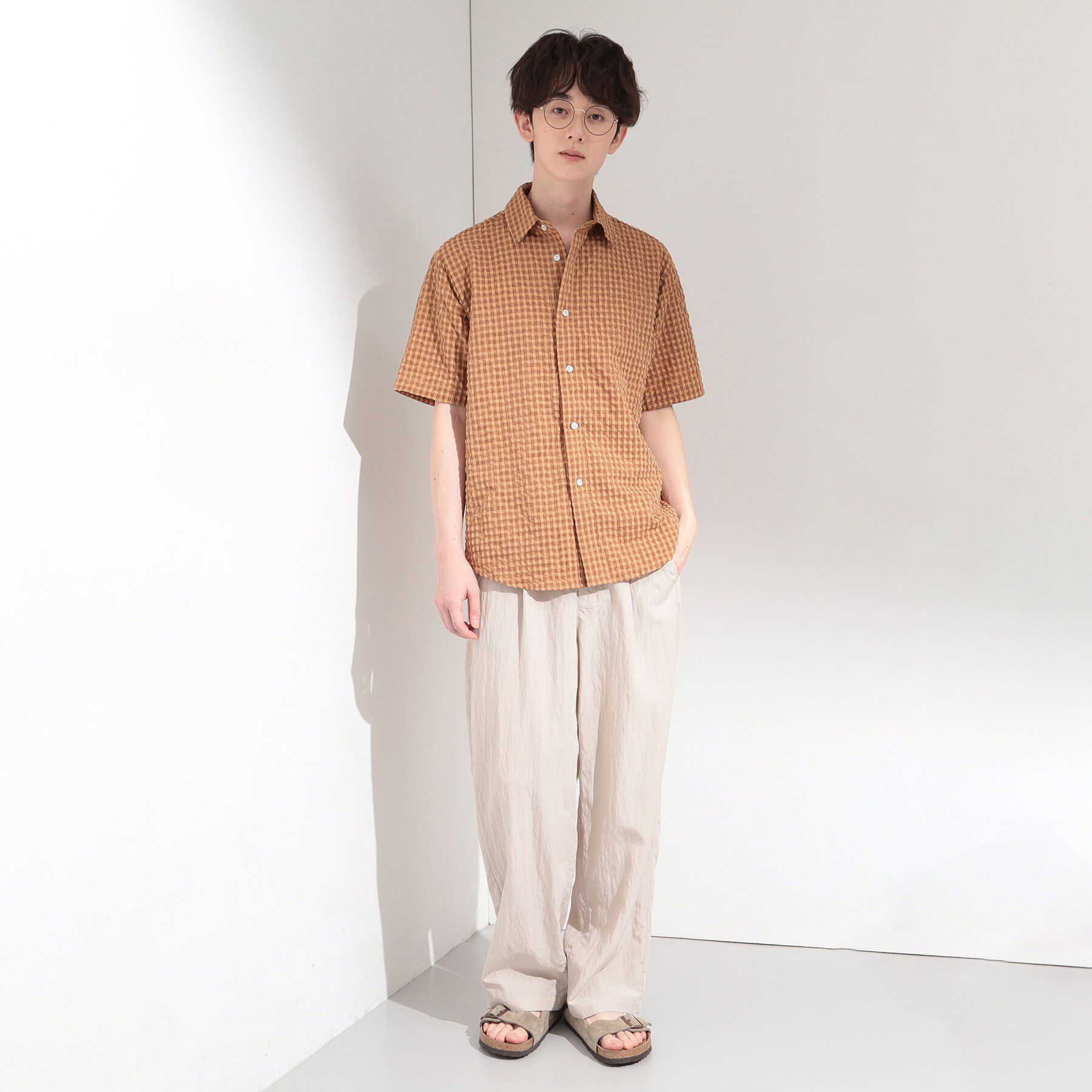 THE SHOP TK「サッカー ギンガムチェック 半袖シャツ 洗濯機OK」|シャツ・ブラウス|