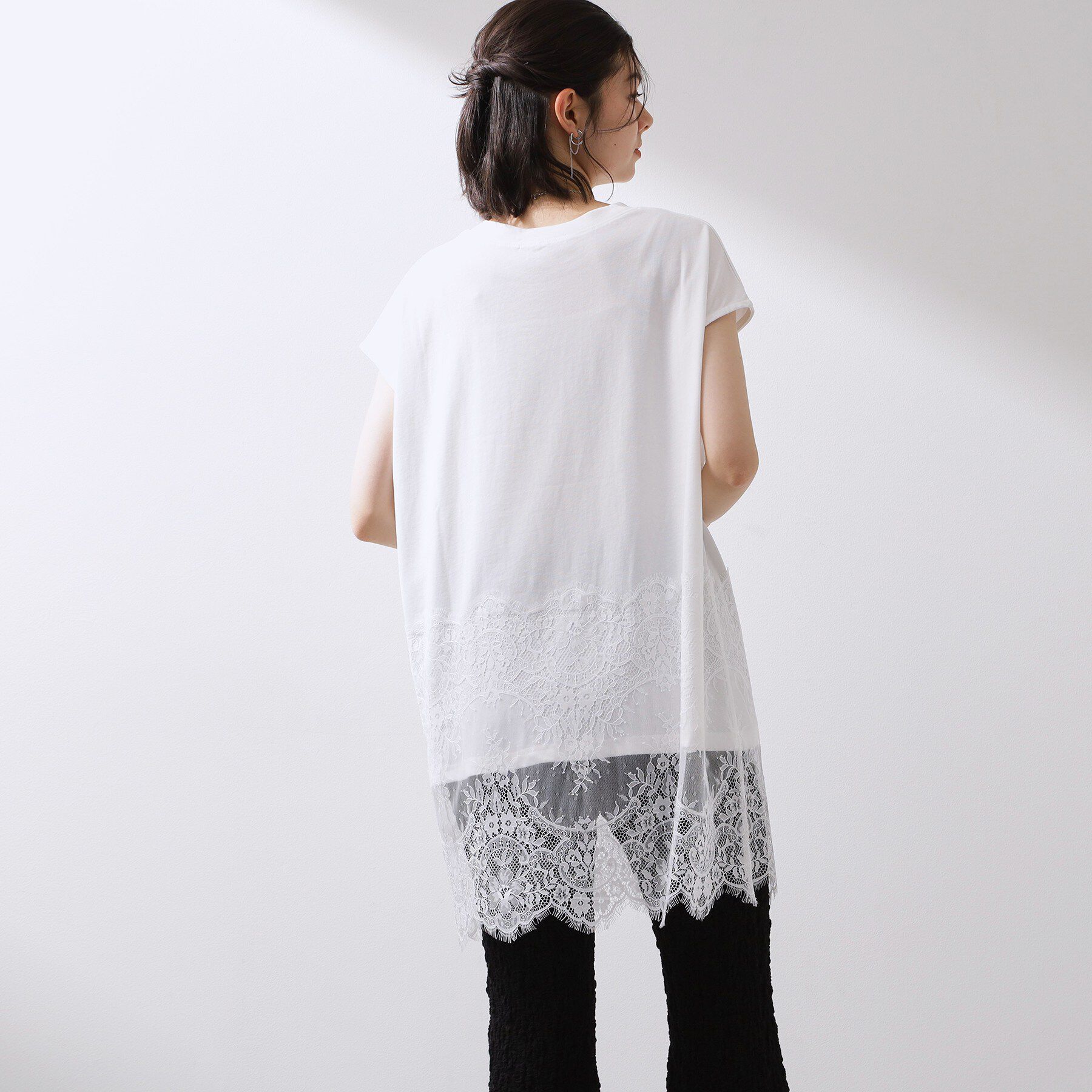 THE SHOP TK「レース切替 ロングTシャツ」|Tシャツ・カットソー|
