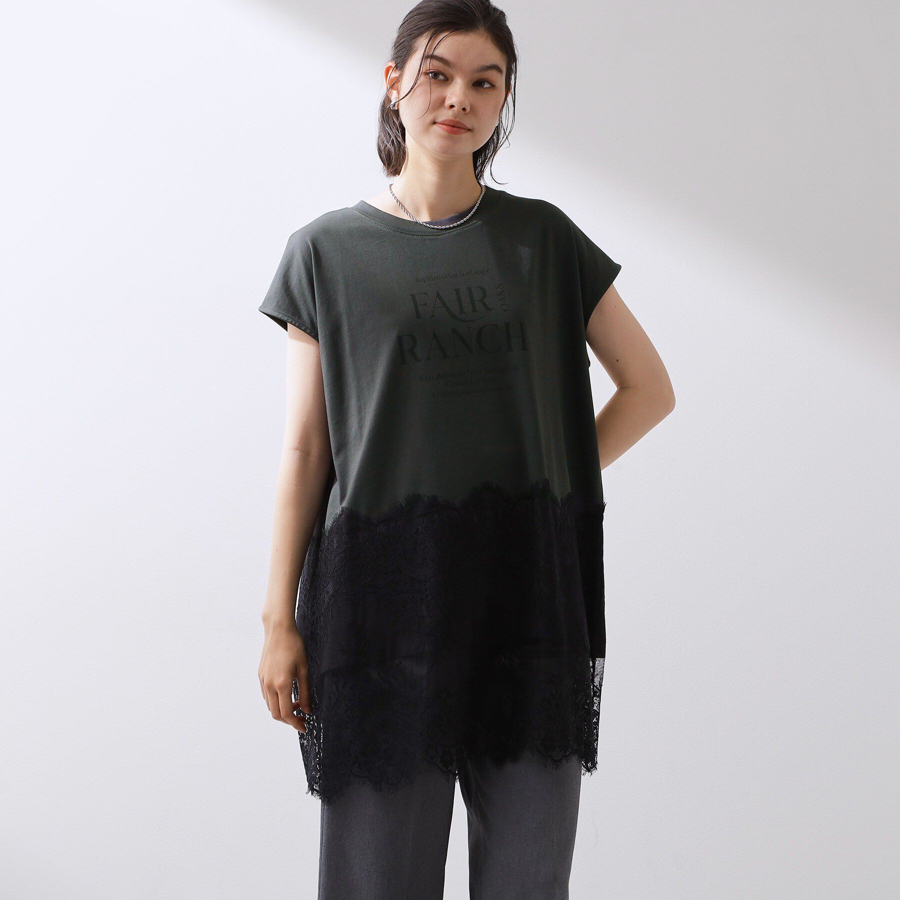 THE SHOP TK「レース切替 ロングTシャツ」|Tシャツ・カットソー|