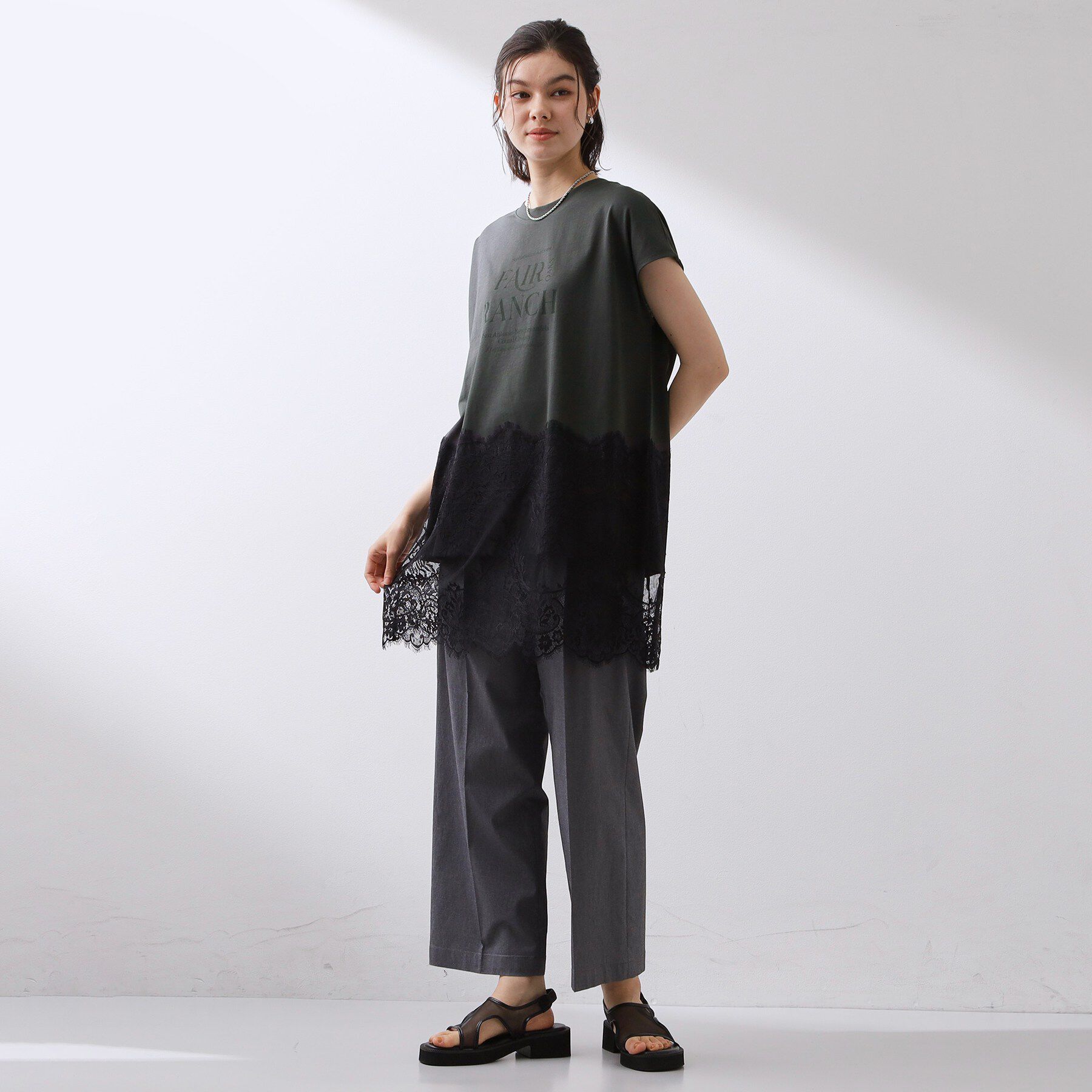 THE SHOP TK「レース切替 ロングTシャツ」|Tシャツ・カットソー|